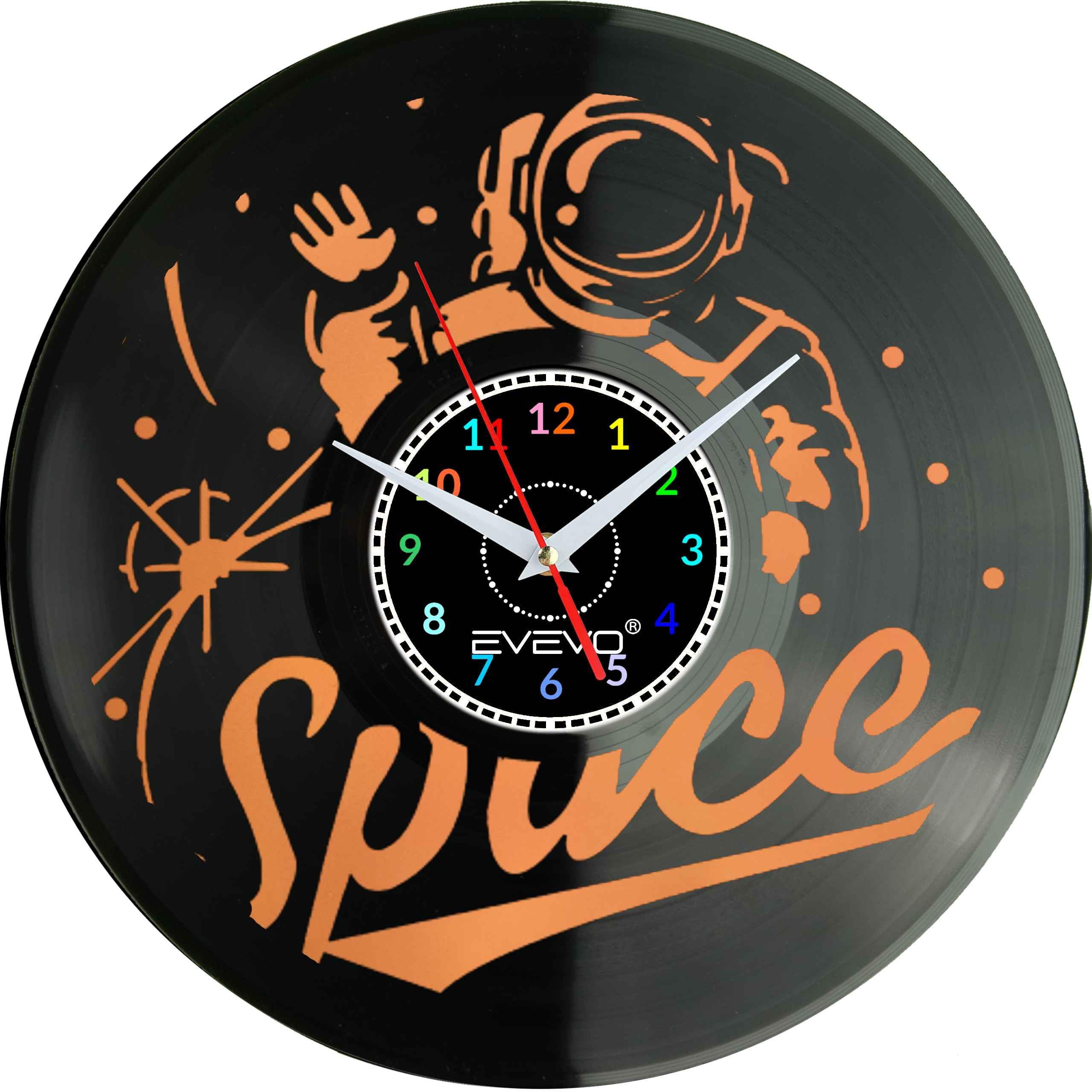 ZEGAR ŚCIENNY KOSMONAUTA ASTRONAUTA FLUORESCENCYJNE TŁO PŁYTA WINYLOWA PREZENT UPOMINEK URODZINY GIFT SOUVENIR F0038