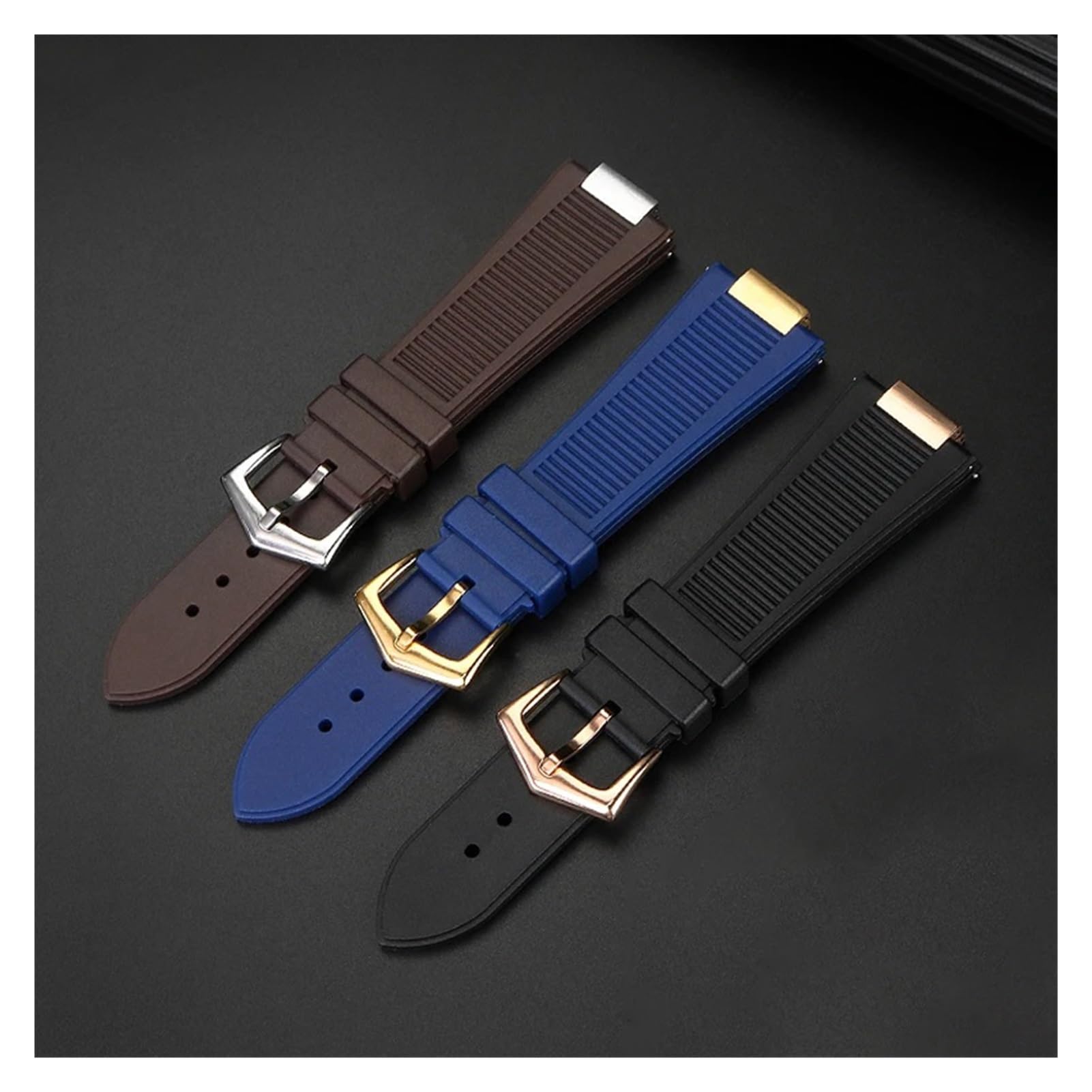 Bracelet de montre en caoutchouc de silicone 25 x 13 mm, compatible avec les séries Pa-tek Philippe Nautilus 5711/5712/5980, bracelet de sport étanche, marron et bleu