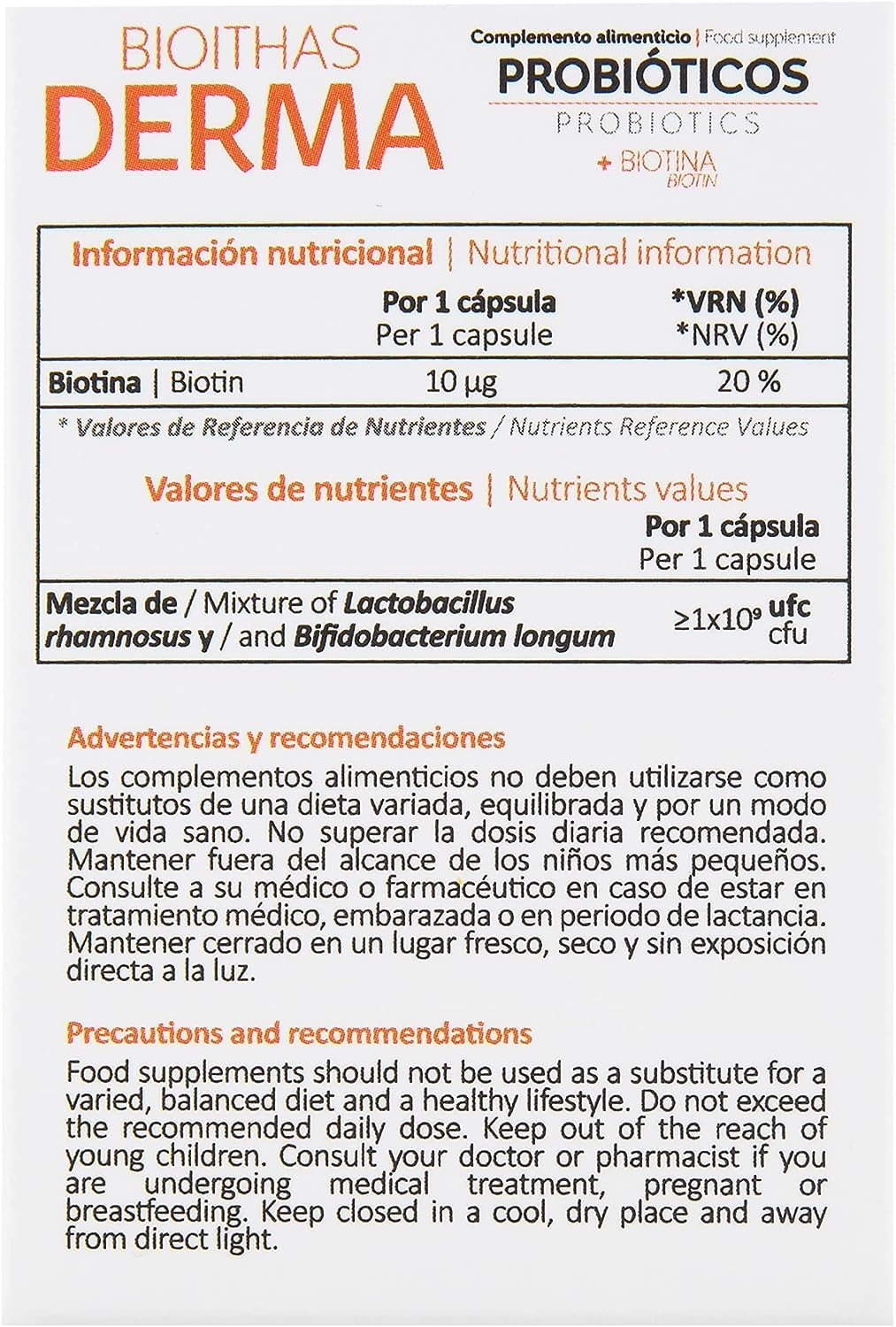DERMA - Probiotico para el Cuidado de la Piel - [ Dermatitis | Psoriasis | Rosácea] Probióticos y Biotina para el Cuidado de la PIEL - Pack de 3 Envases de 30 Cápsulas