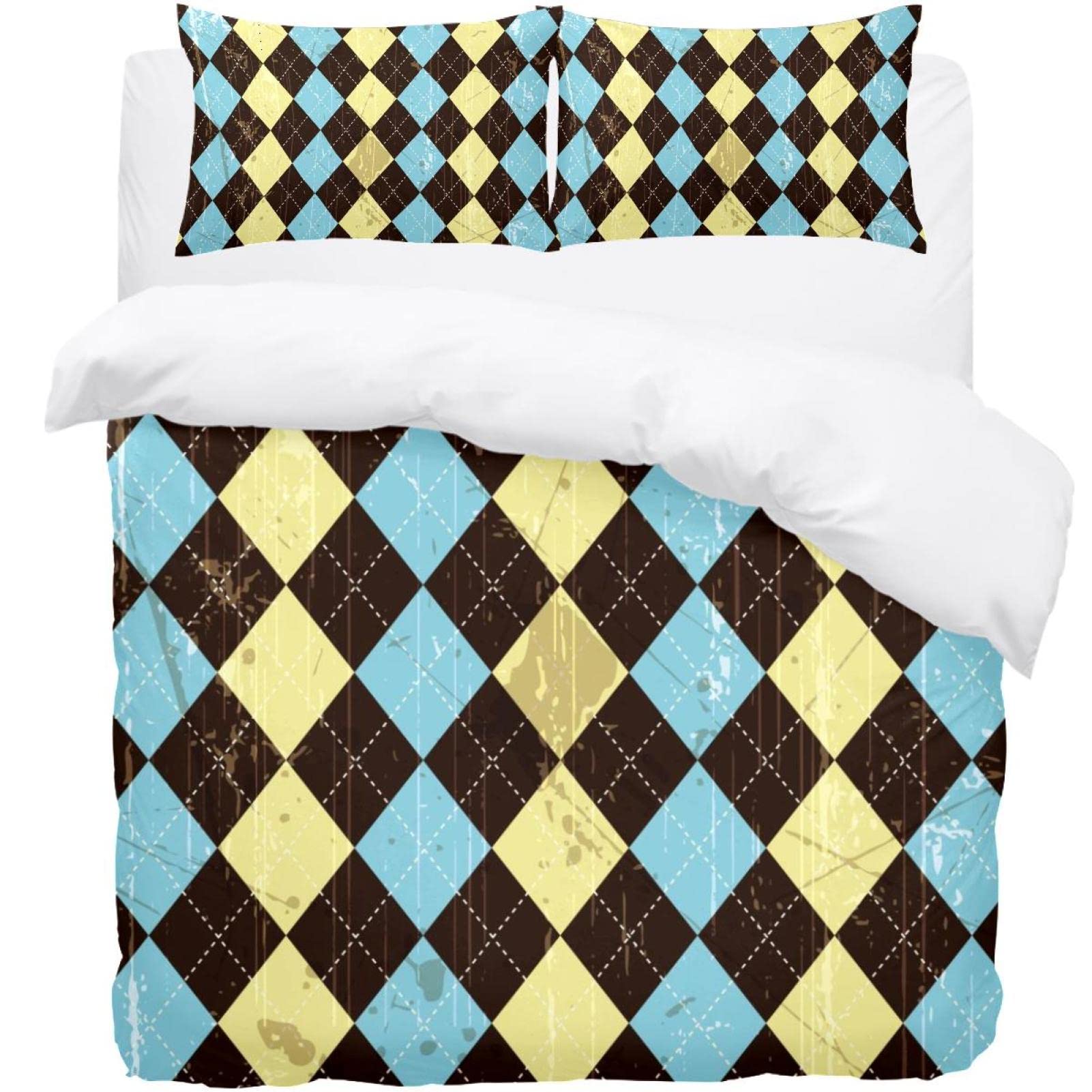 Housse de couette 3 pièces motif géométrique grunge pour lit king size et queen size