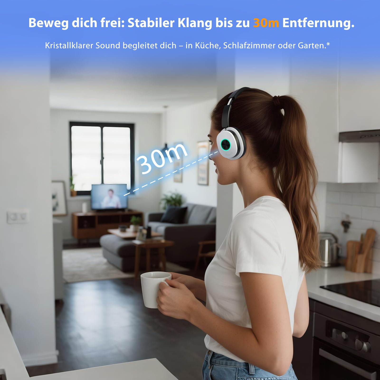 Funkkopfhörer Kabellos für TV, Kabellose TV-Kopfhörer mit Sender-Ladestation für Senioren, Ohne Audio-Verzögerung, Bluetooth 5.4, Over-Ear Kopfhörer für Fernseher mit 3 Audiomodi, Geschenk für Eltern