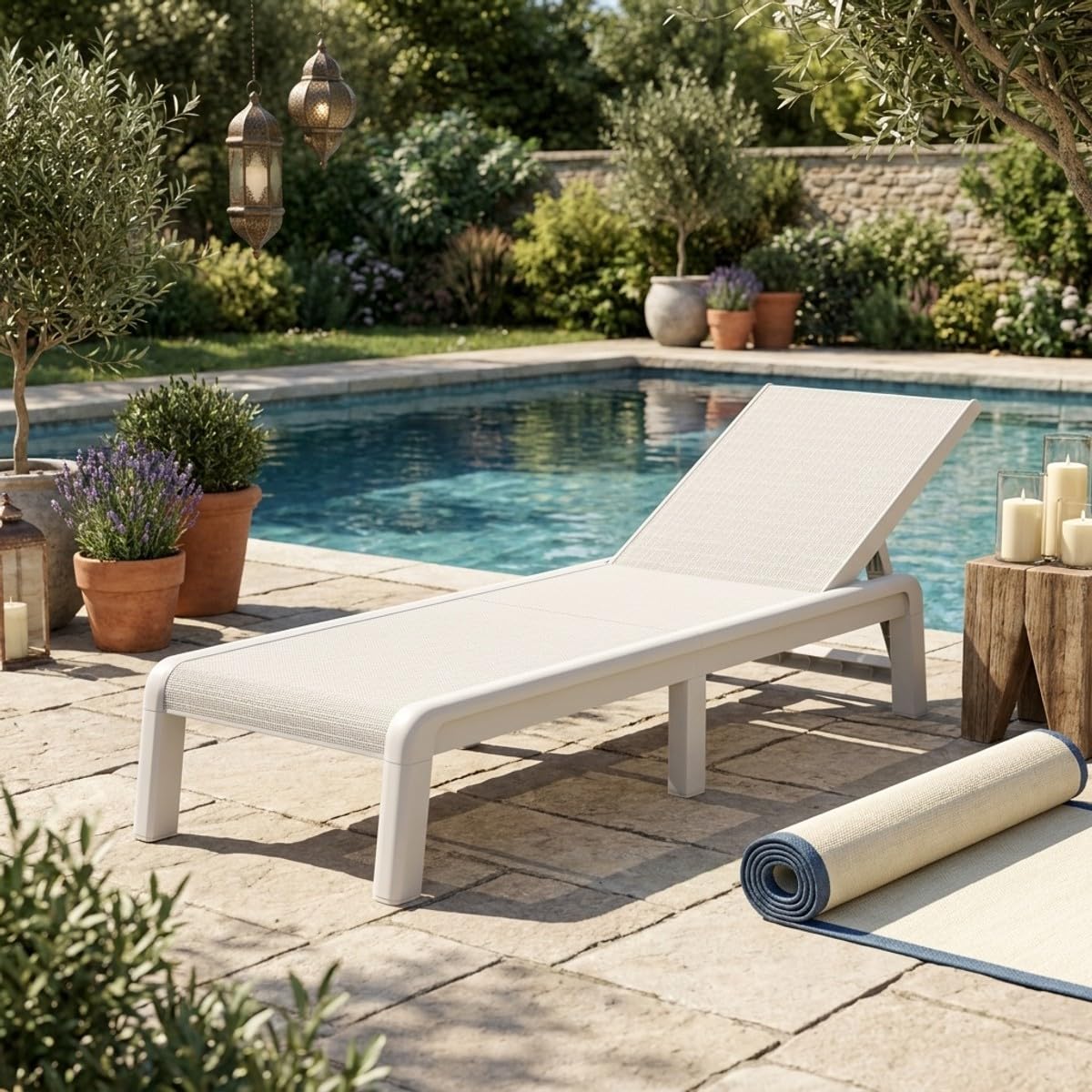 Chaise longue de jardin inclinable Atlas Sunlounger - Blanc