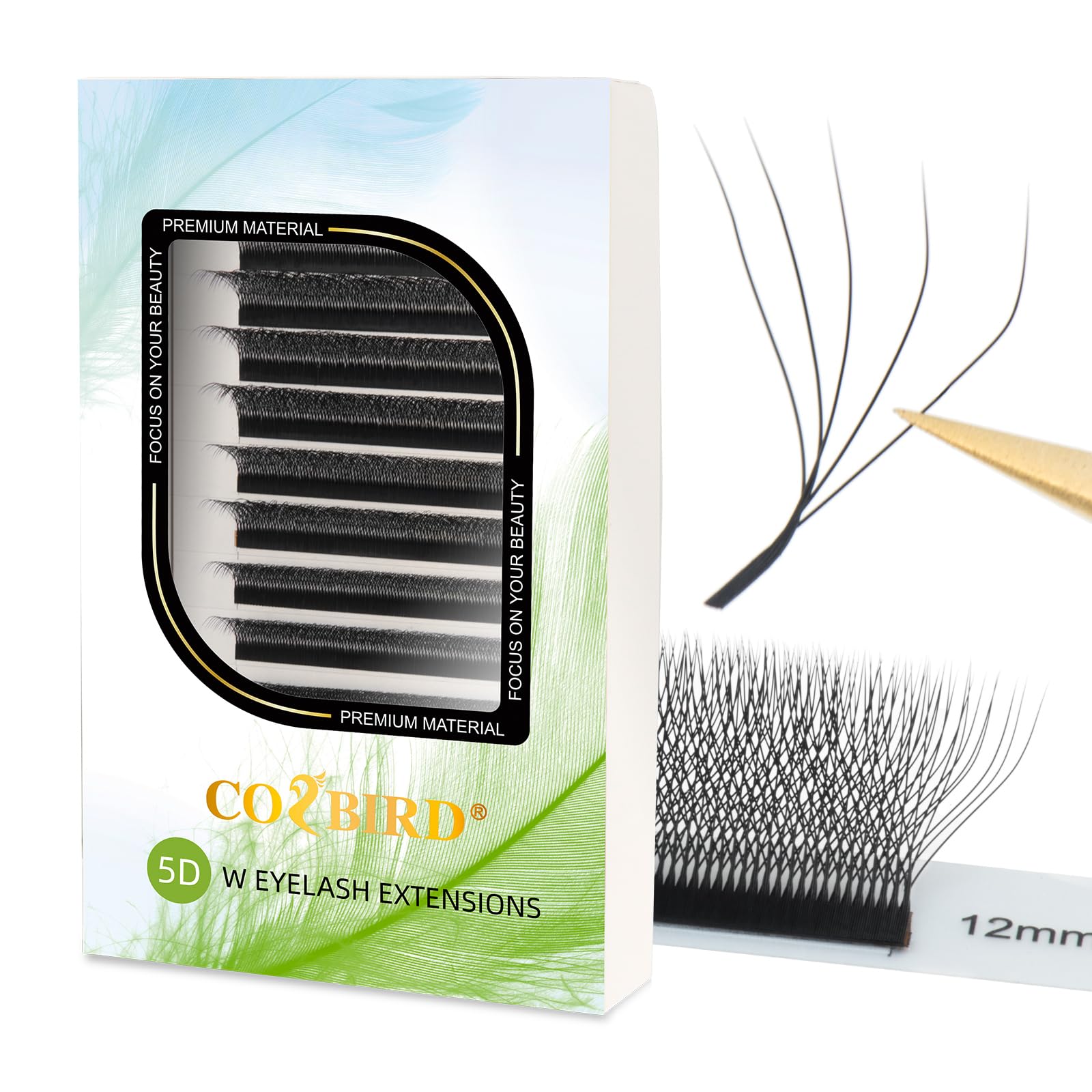 COZBIRD W Eyelash Extension 5D W Shaped Lashes Volume Premade Fan 0.07mm C curl 8-15mm Mix Tray Faux Mink Matte Black Fluffy Cluster Easy Fanning yy Lash 12 Rows