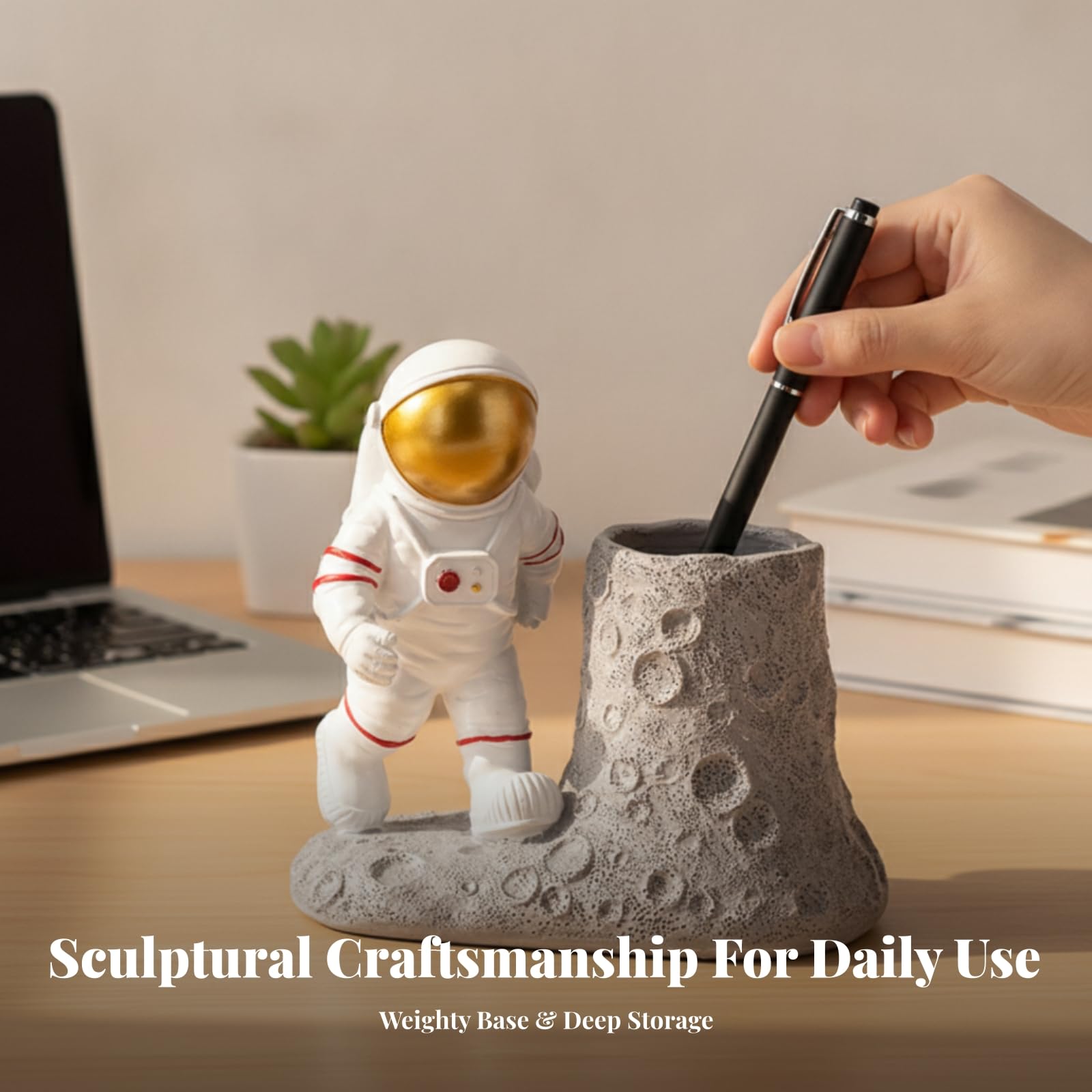 Organisateur Bureau Astronaute | Surface Texturée Style, Compact, Étudiants, Or
