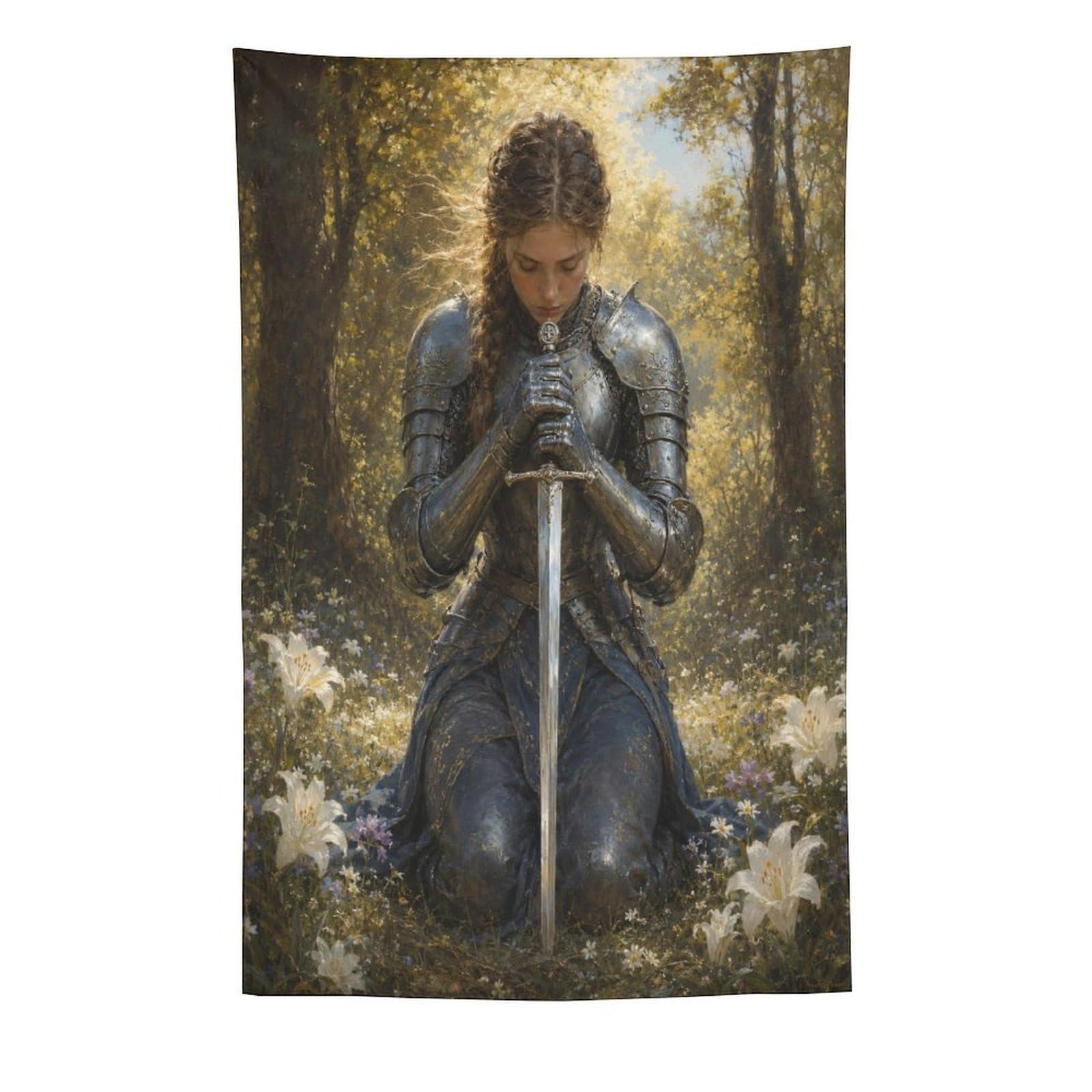 W7C8U2X3 Medieval Female Knight Garden Wall Tapestry, Medieval Illustration