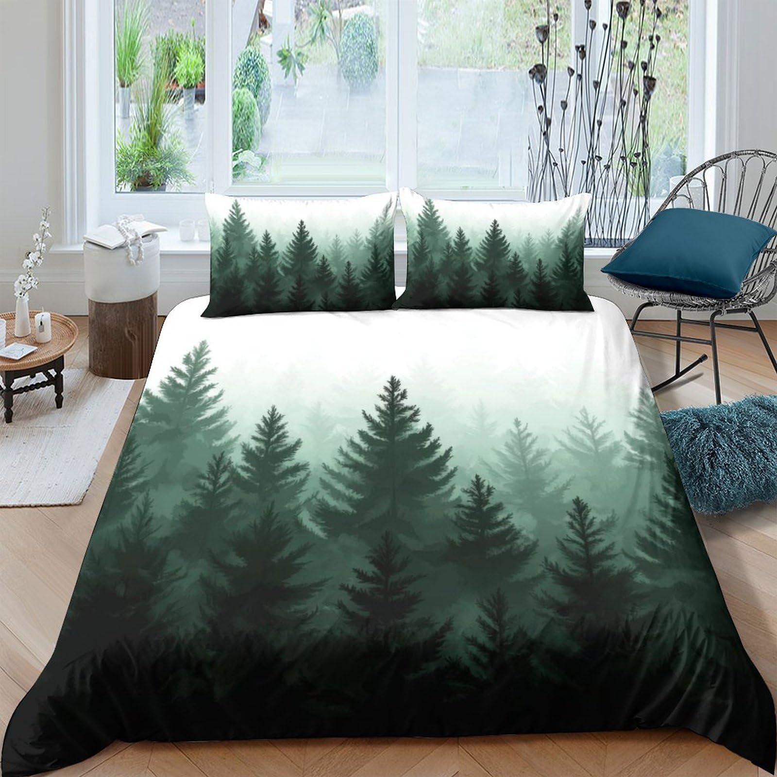 Ctjqhvkz Style-8 3D Printed Pine Forest Fitted Sheet Microfiber Green Woodland Mattress Cover Anti-Slip Washable For Bedroom Guest Room Decor Single（135X200cm）