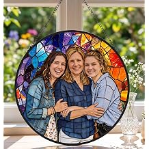 Personalized Family Stained Glass Sun Catcher, Custom Photo Family Portrait Faux Window Hanging Ornament, Custom Photo Gift for Grandpa for Dad Mom, Christmas, Fathers Day, Birthday, Anniversary