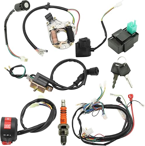 Arnés de cableado eléctrico con relé, kit de reparación de solenoide de bobina de estator, repuesto para scooter de 4 tiempos, 50 cc, 70 cc, 110 cc,