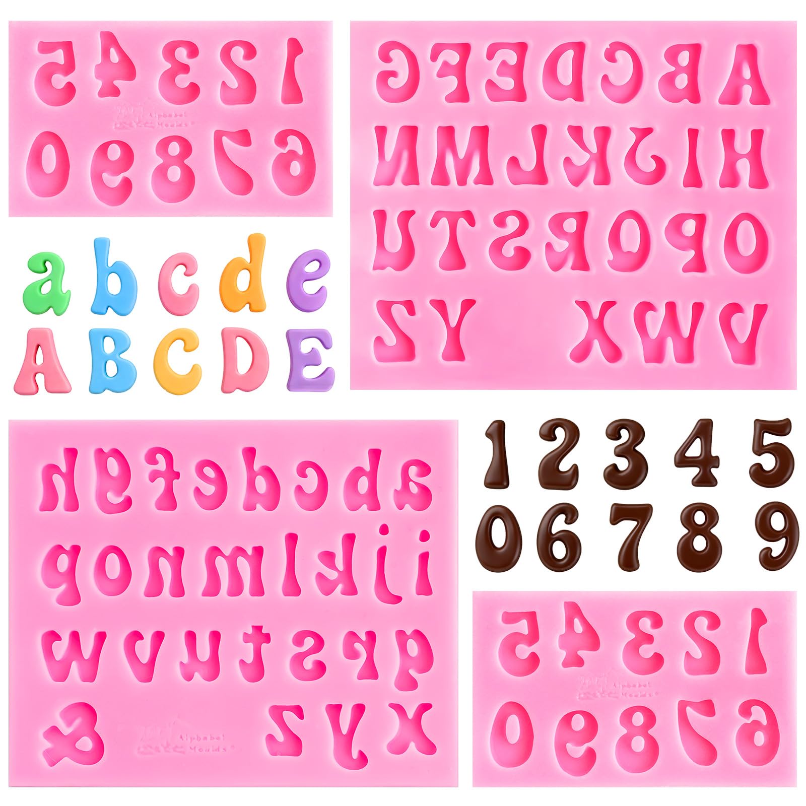 HKMTT Letter Molds Silicone for Chocolate Fondant Clay, Mini Size for Uppercase lowercase Alphabet Number Decorating Birthday Cake Strawberries Cake Pop Decorating Moulds BPA Free