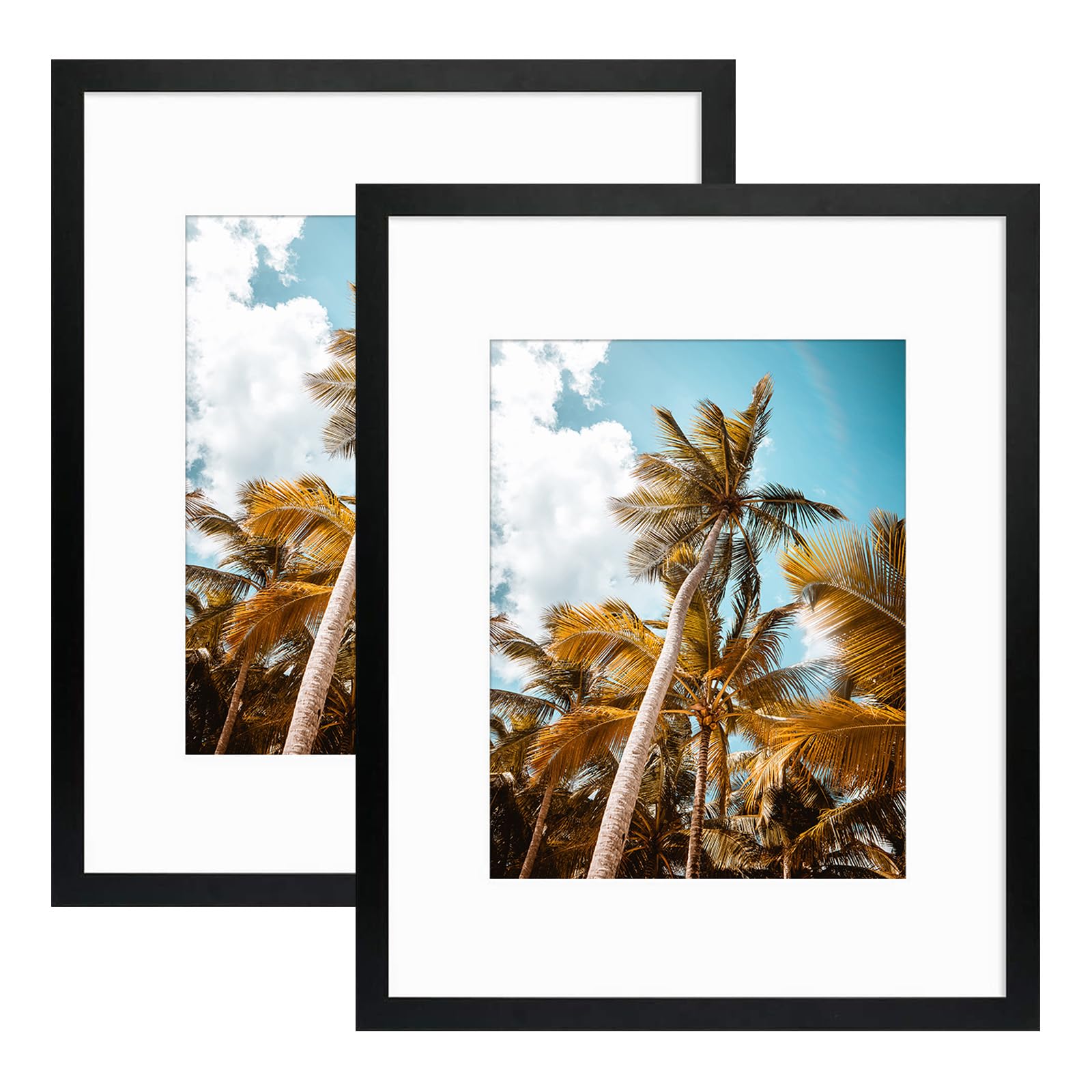 Frametory 2 Pack 16x20 Black Picture Frame with Real Glass Mat for 11x14