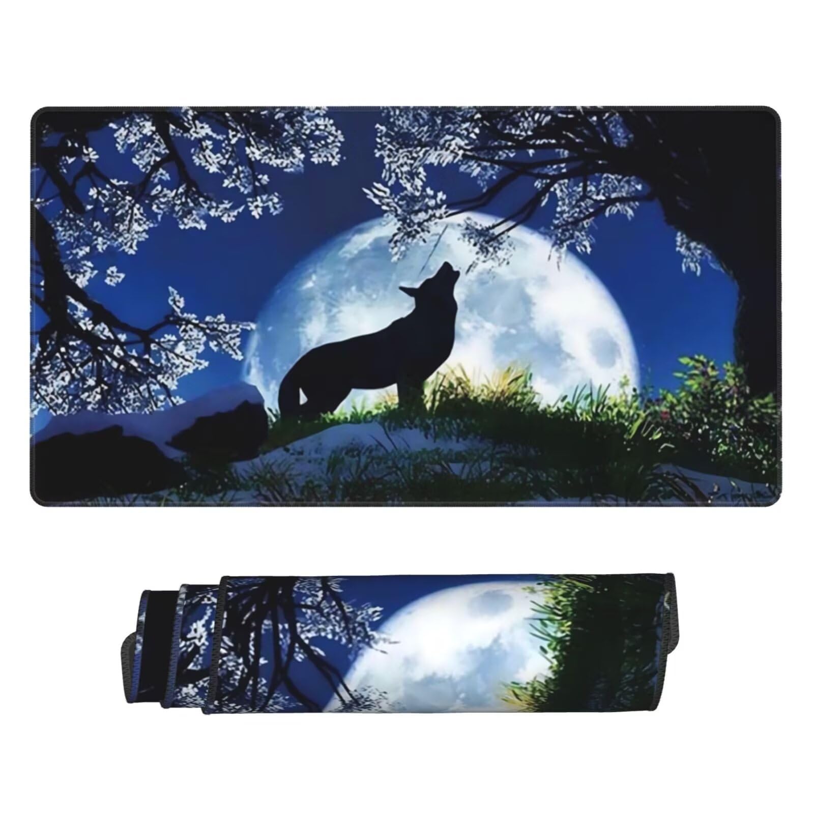 Gamingowa podkładka pod mysz XXL 1200 x 600 mm, wilk podkładka pod mysz ze zwierzętami, duża, 120 x 60 cm, rozszerzona podkładka na biurko, akcesoria gamingowe z przyszytymi krawędziami dla poprawy