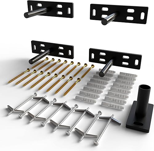 Juego de 4 soportes flotantes resistentes (placa base de 14 de pulgada de grosor), pintado negro de acero suave, soporte para estantes de pared