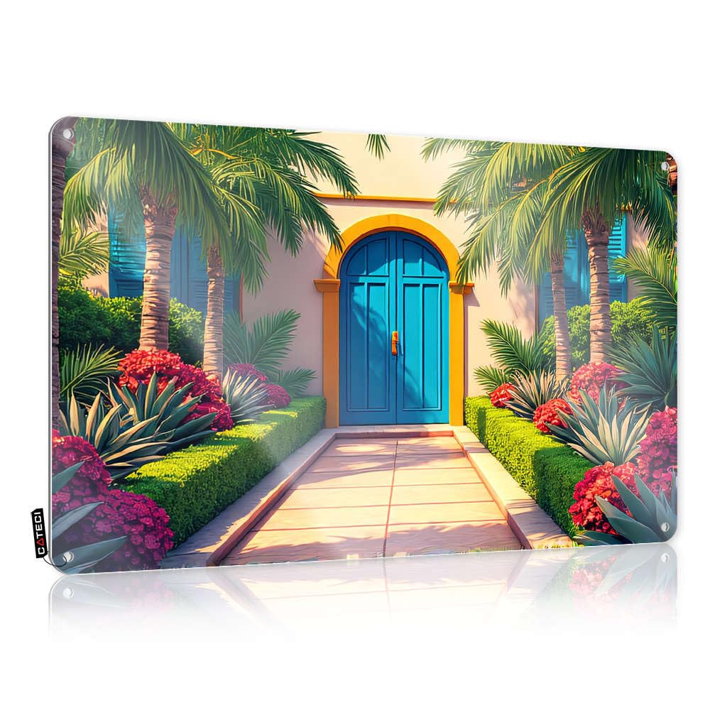 Fzfn Colour A Vibrant Tropical Entrance With Palm Trees And Colorful Flowers Funny Wall Art Farm | Adorable Nice Decorative Wall Art(30X40cm)