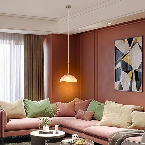 Miniatura 6 de Lámpara colgante de cristal martillado rosa  Lámpara colgante vintage grande de 14 pulgadas, moderna lámpara colgante industrial de granja, lámpara