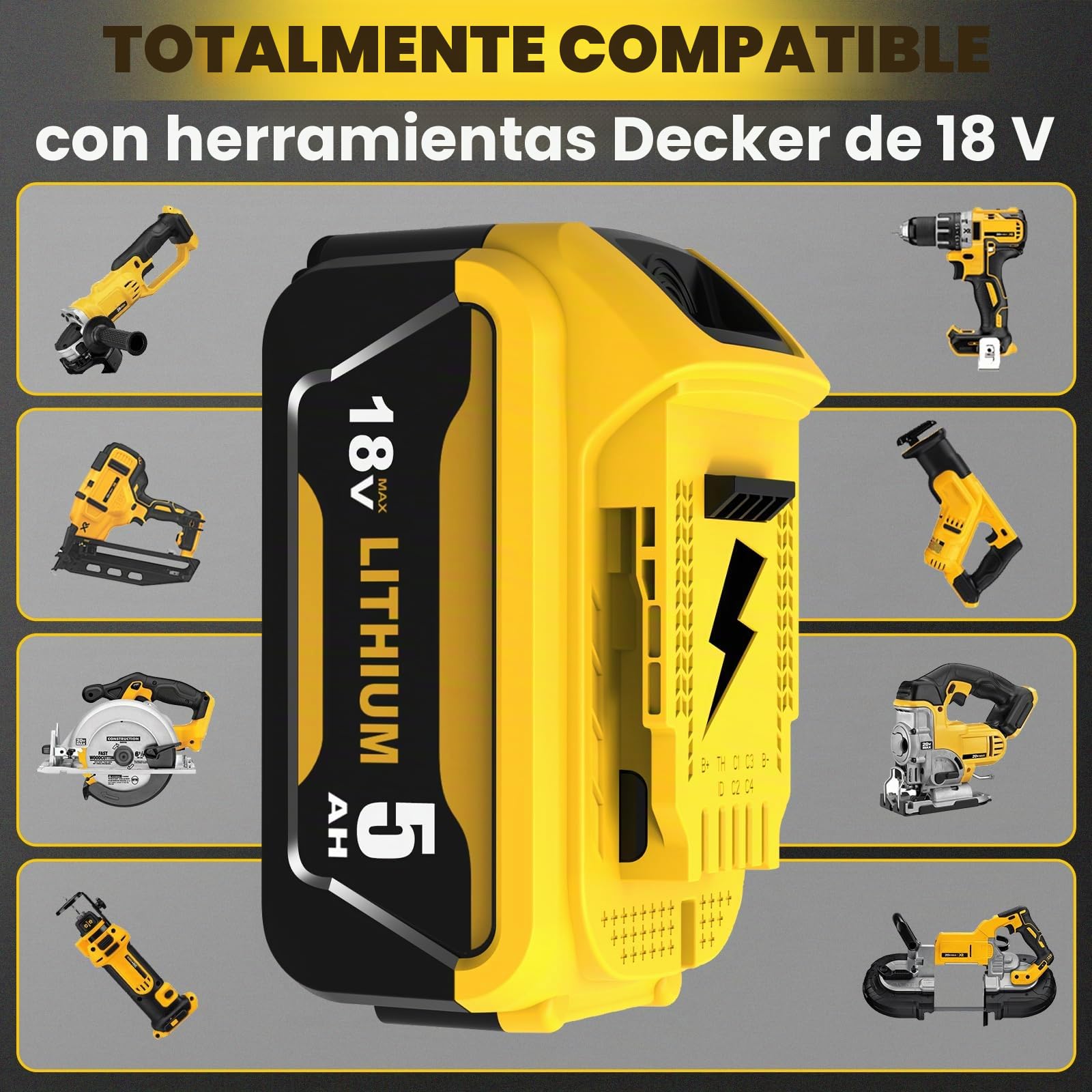 2×18 V 5,0 Ah DCB184 Batería para Dewalt 18 V 5,0 Ah Batería DCB184 DCB180 DCB181 DCB182 DCB200 DCB201 DCB201-2 DCB200-2 DCB204-2 Herramientas eléctricas compatibles (Noir)