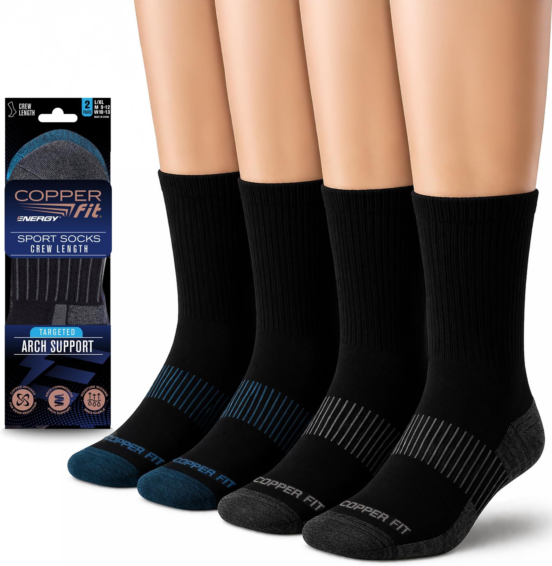 Unisex Crew Length Sport Socks, 2 Pair