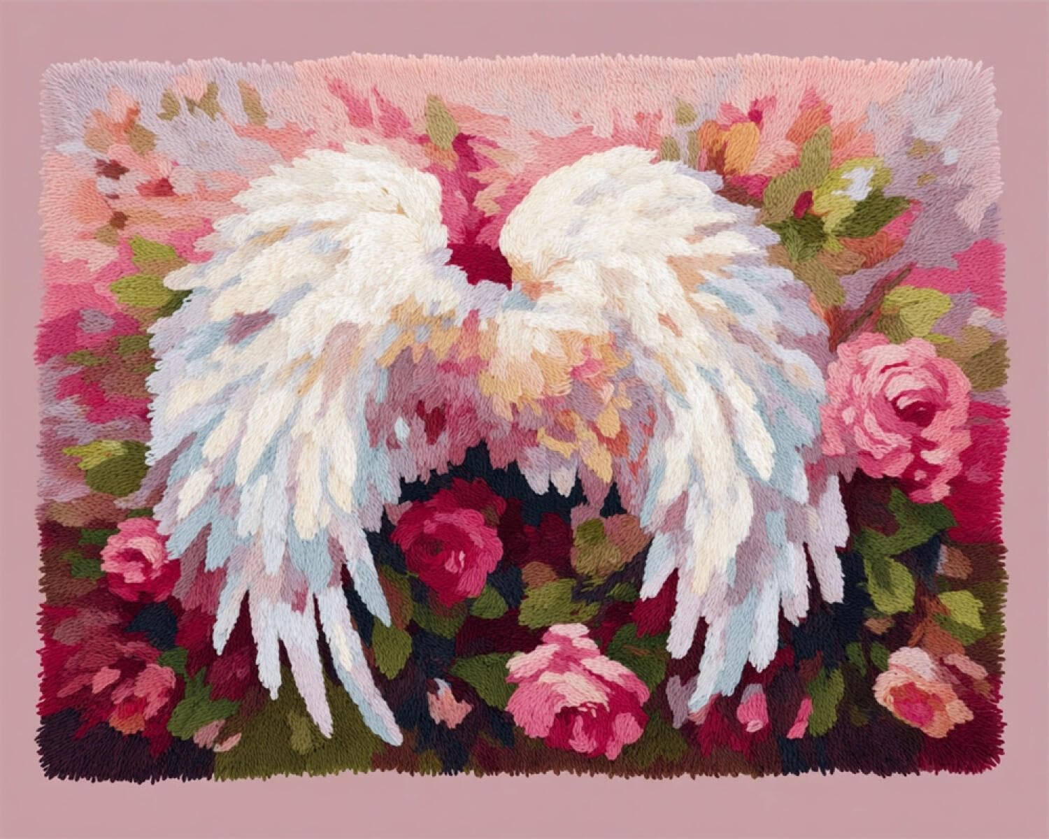 Henypt Color Diy Latch Hook Rug Kit Wings And Flowers 80X160cm
