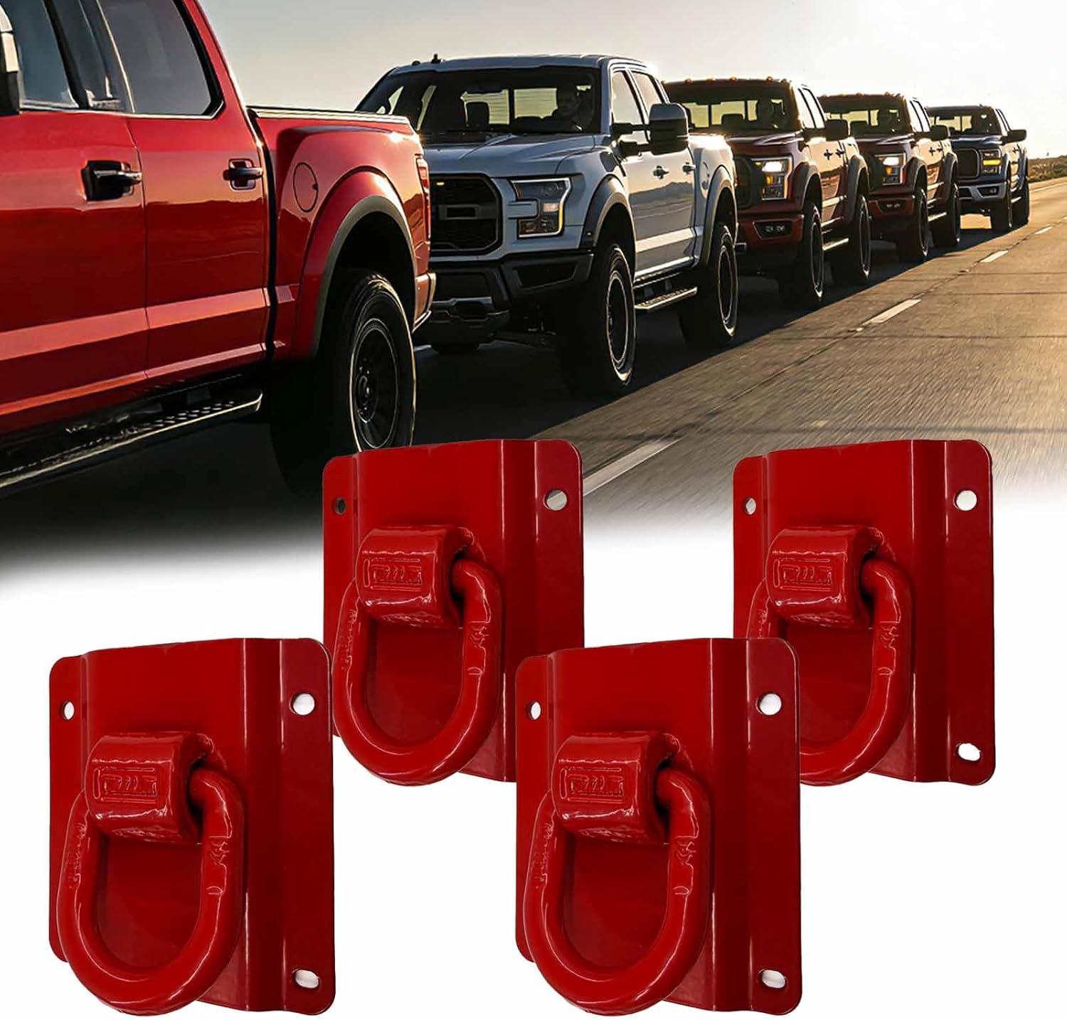 4PC Heavy Duty Tie Down Anchors Compatible with 2015-2025 Ford F150 F250 F350 & Raptor 2026 Truck Bed Tie Downs,Car Accessories Replace# FL3Z-99000A64-B & FL3Z-9928408-AB(Red).