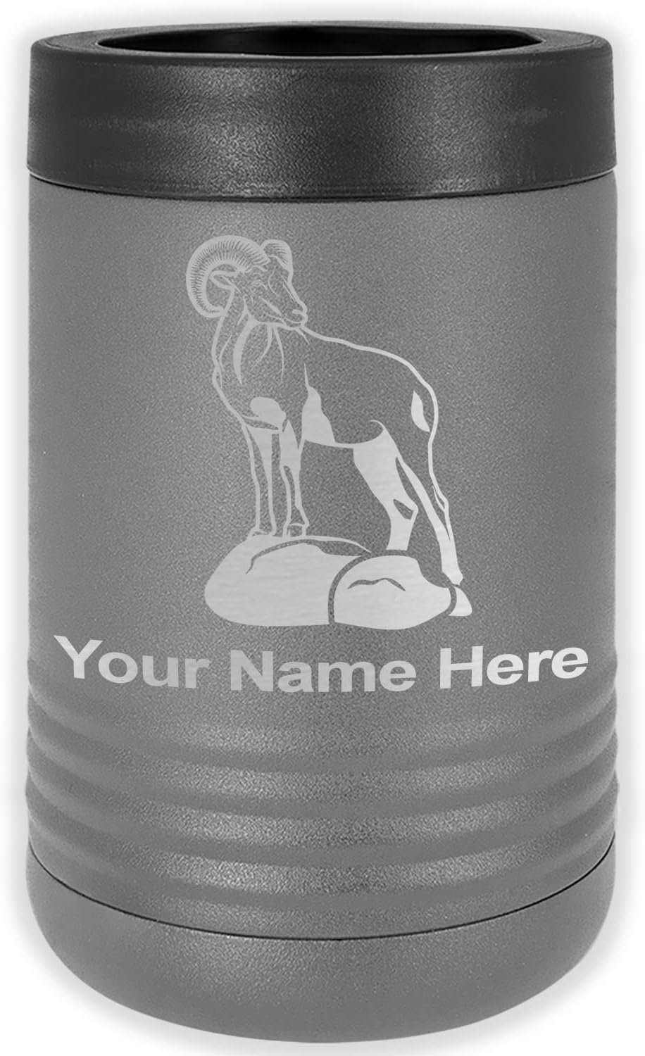 LaserGram Personalized 12 oz. Stainless Steel Can & Bottle Insulator, Bighorn Sheep – Keeps Drinks Cold Longer (Gray)