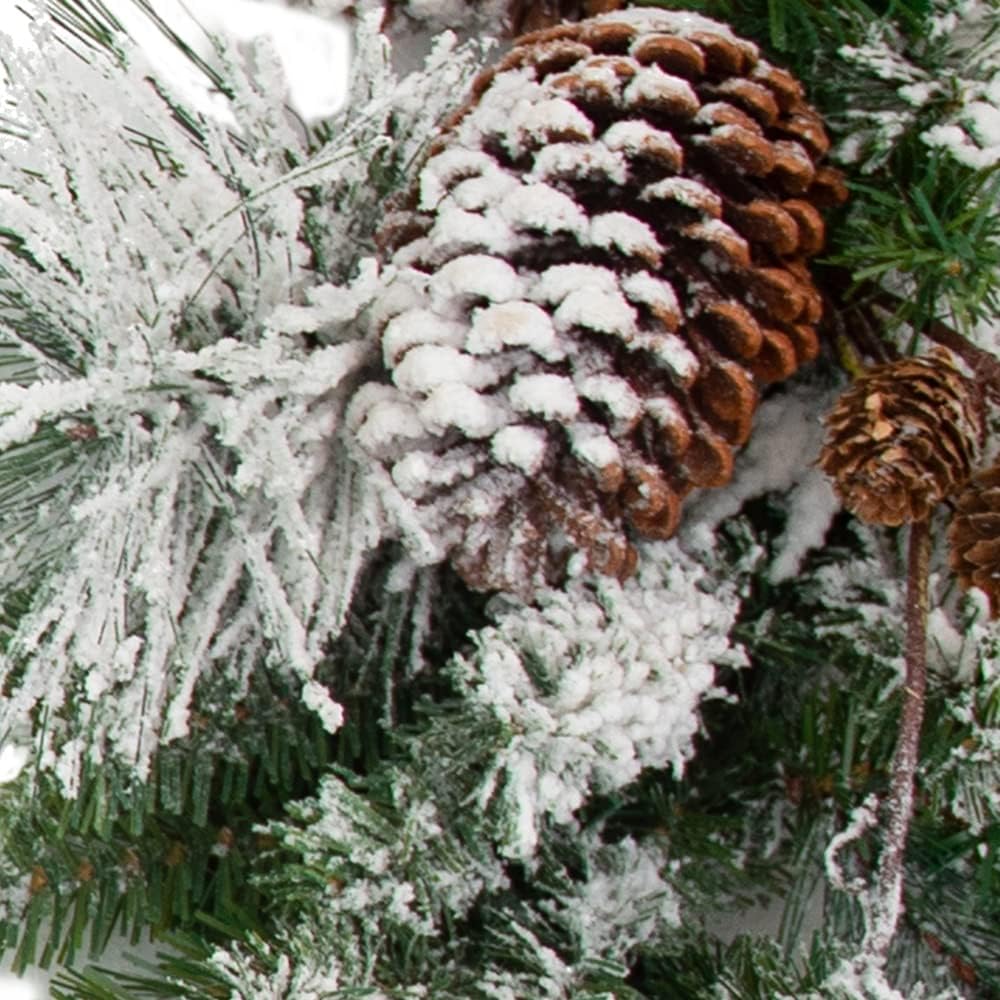 Haute Decor 6 Foot Snowfall Creek Flocked Christmas Pre-lit Garland with 60 Soft White LED Lights and Real Pinecones