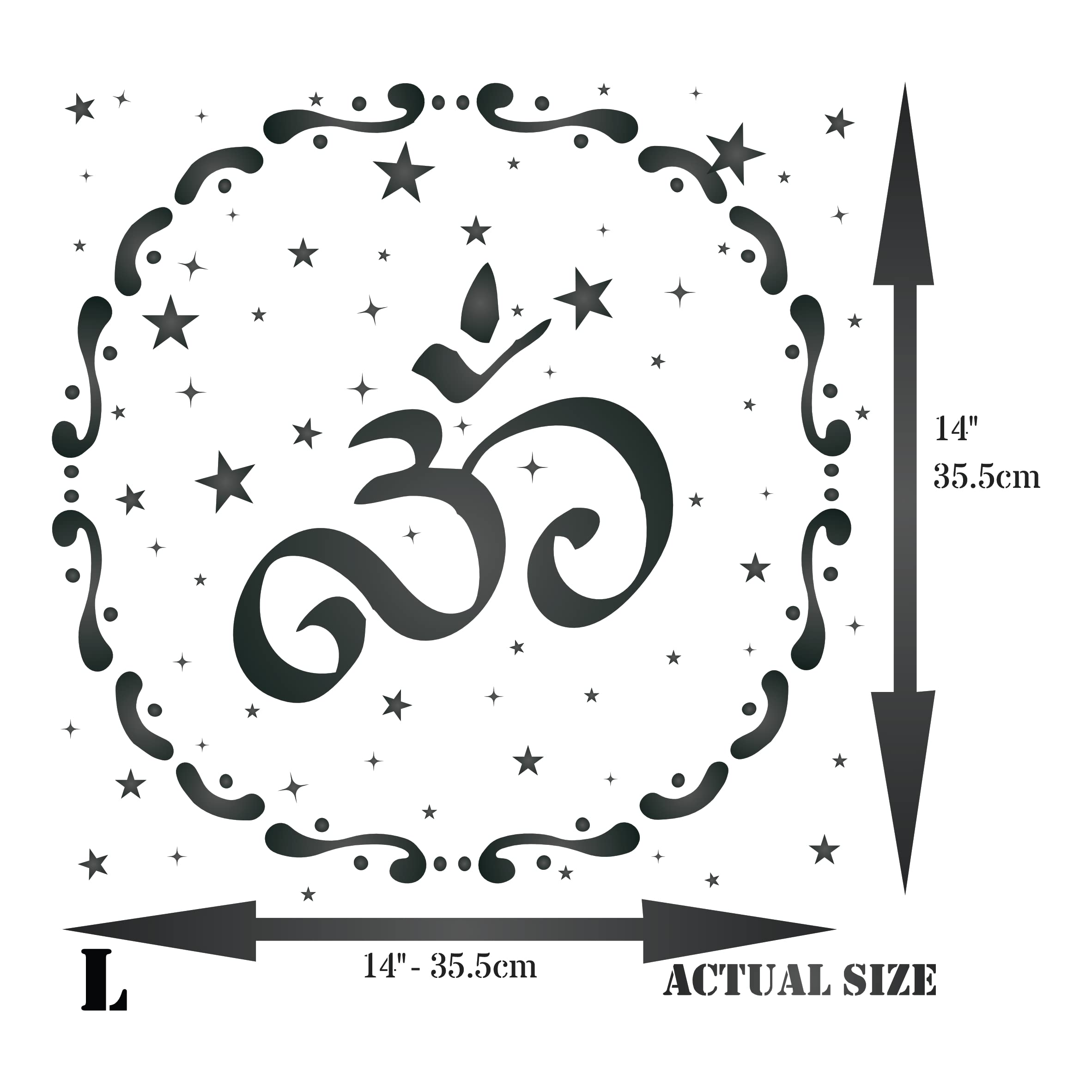 Starry OM Stencil, 35.56 x 35.56 cm (L) - AUM Indian Mantra Sanskrit Hindu Spiritual Stencils for Painting Template - Image 3