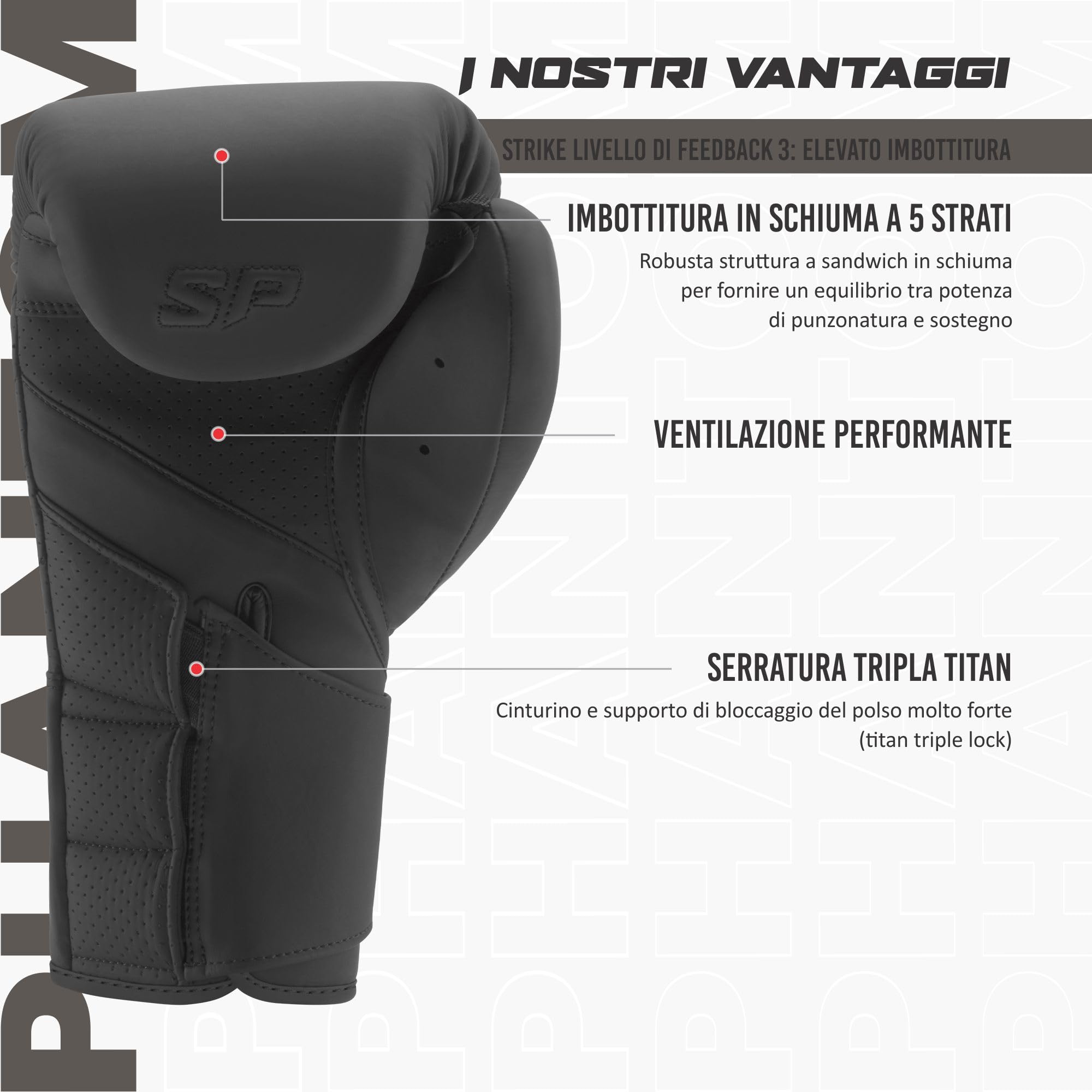 Starpro Guantoni da boxe neri opachi - Vestibilità ergonomica, supporto migliorato per il polso, guantoni da allenamento resistenti per l'allenamento e il combattimento