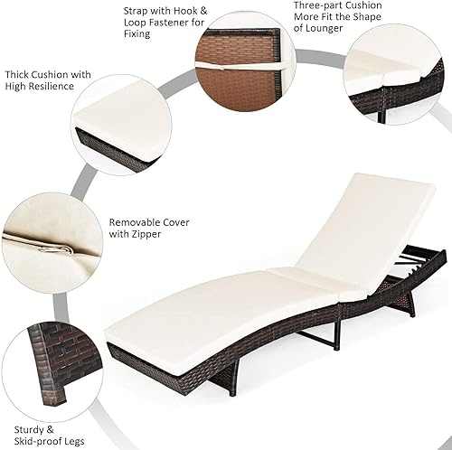 Miniatura 7 de HAPPYGRILL Tumbona reclinable de mimbre de ratán para exteriores, ajustable, ergonómica, reclinable, con cojín para patio, piscina, patio trasero,