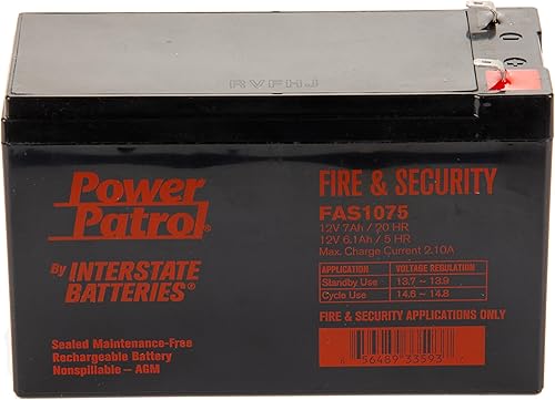 Miniatura 3 de Interstate Batteries Batería de seguridad y fuego de 12 V 7 Ah (8 unidades) (terminal F1) SLA AGM VRLA Power Patrol Recargable Reemplazo para