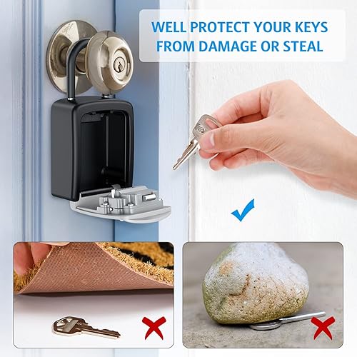 Miniatura 2 de Caja de bloqueo de llaves, 2 unidades Caja de seguridad para llaves montada en la pared, resistente a la intemperie, caja de bloqueo de 4 dígitos