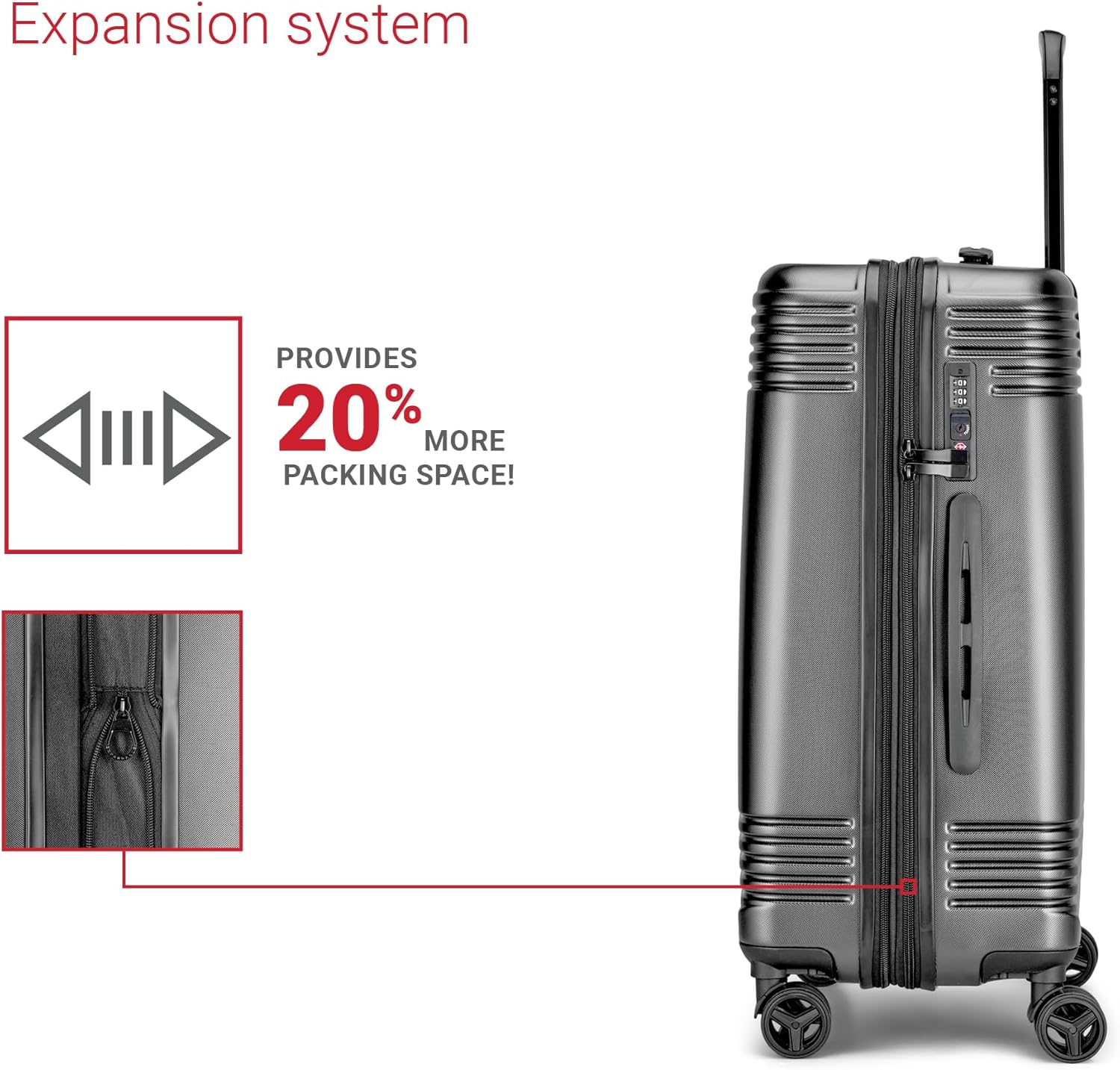 bugatti Nashville Collection 20 Inch Hard Shell Spinner Carry On Bag for Airplanes, Hardside Expandable Suitcase with 360-Degree Spinner Wheels, Retractable Handle, Airline Approved, Charcoal