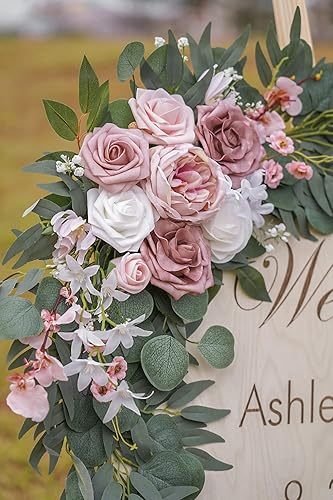 Miniatura 5 de PONATIA Small Wedding Arch Flowers (Pack of 2), Artificial Dusty Rose Flowers for Wedding Welcome Signs Decorations and Arch Flower For Wedding