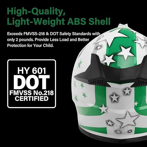 Miniatura 2 de XFMT - Juego de casco DOT con gafas y guantes para motocross, cuatrimoto y vehículos todoterreno para niños y jóvenes, casco Mx, estrella verde