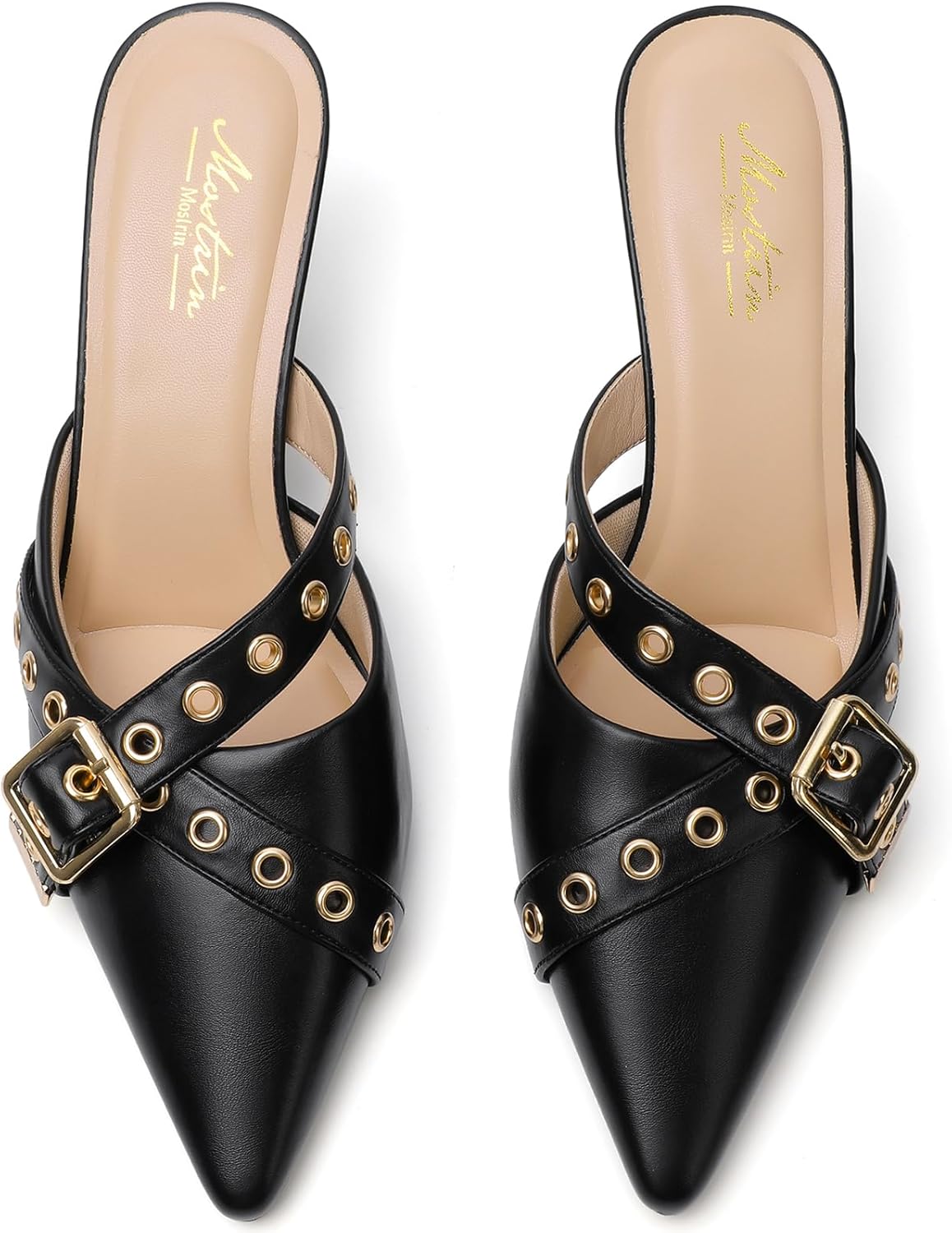 Mostrin Kitten Mules Heels for Women Pointed Closed Toe Heels Vintage Slip on Stiletto Dressy Pumps Shoes - Image 6