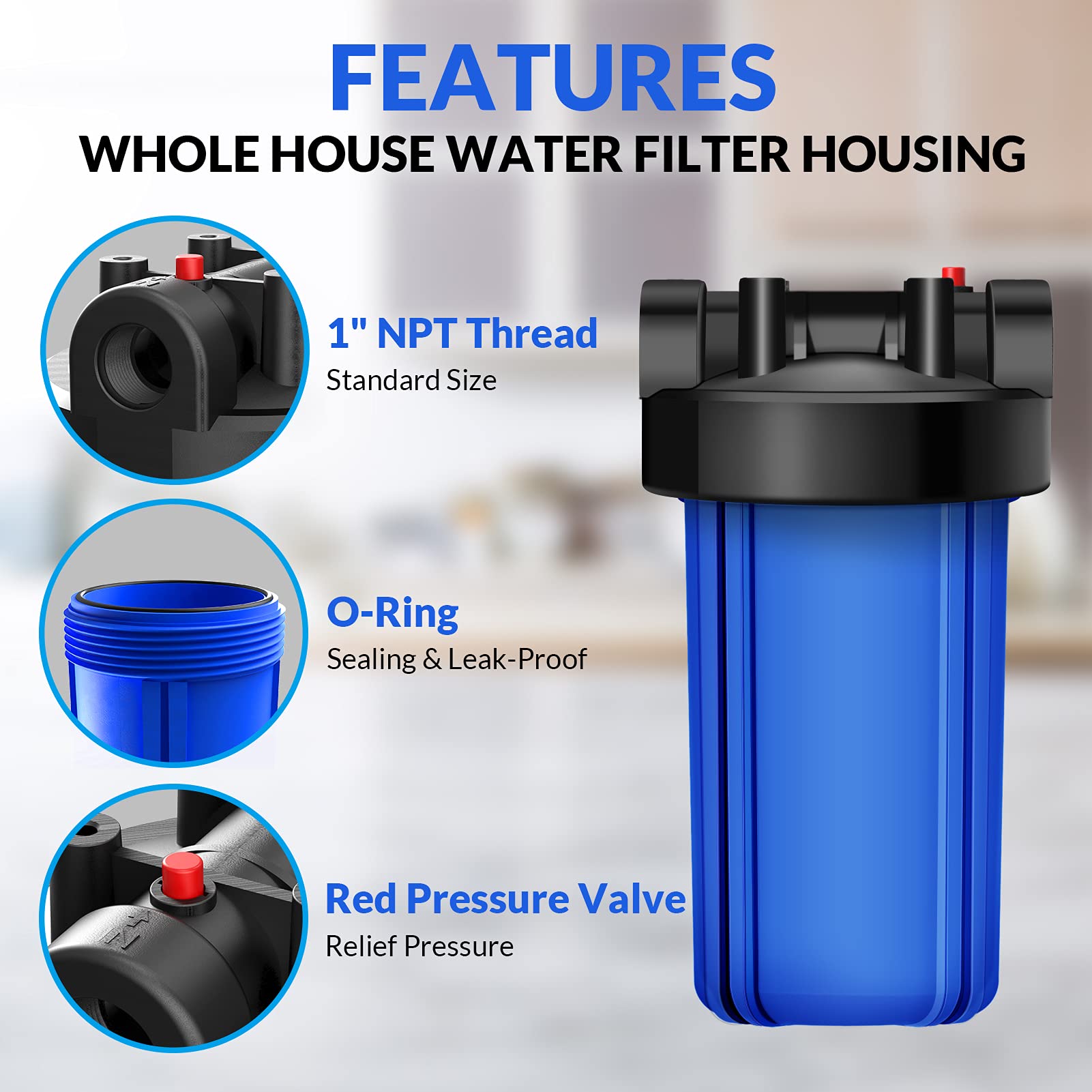 SimPure Whole House Water Filter Housing (DB10), 10" x 4.5" Sediment