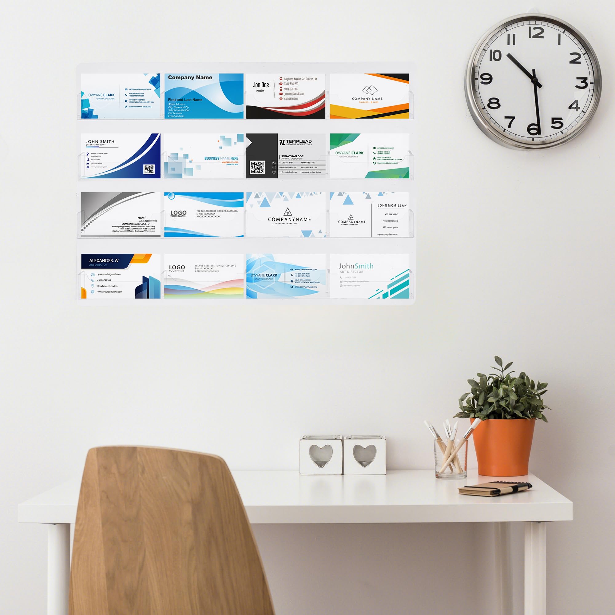 Porte-cartes de visite en acrylique 16 poches support mural clair