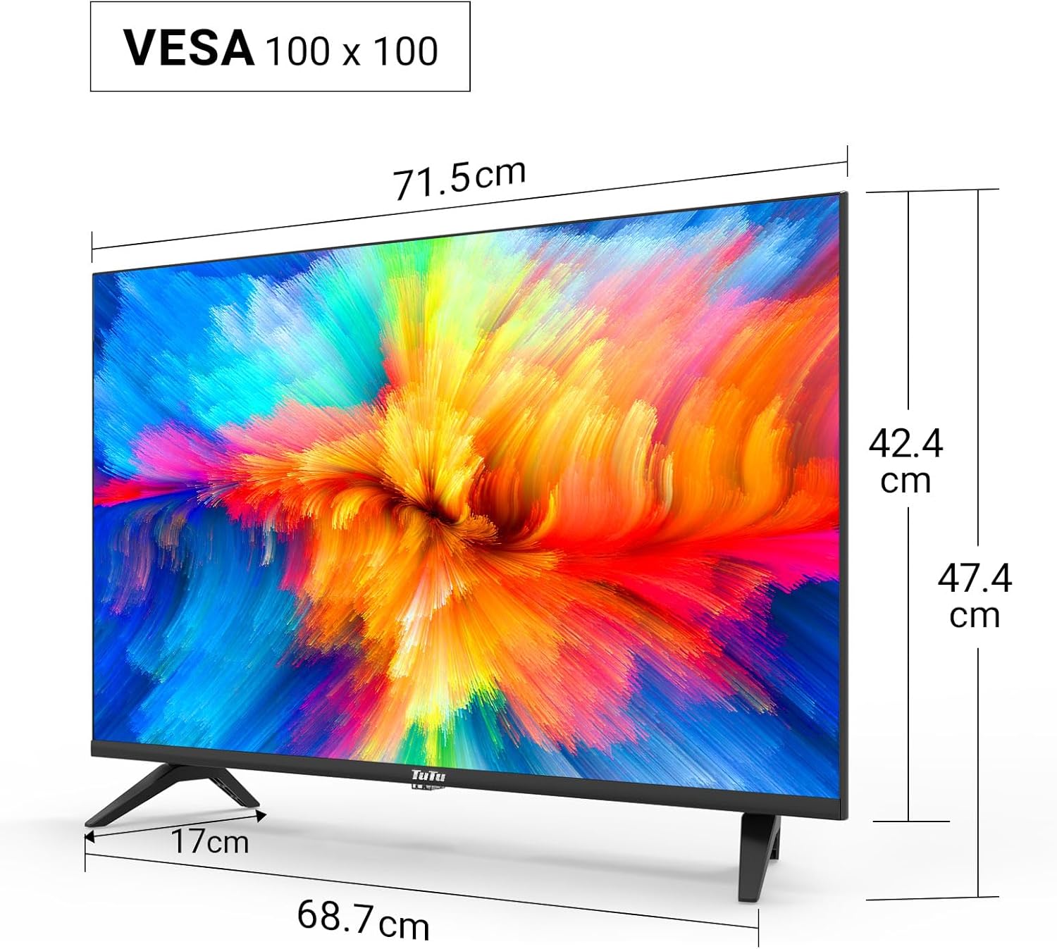 Dimensions of the TuTu TUB32HN1N 32-inch TV.