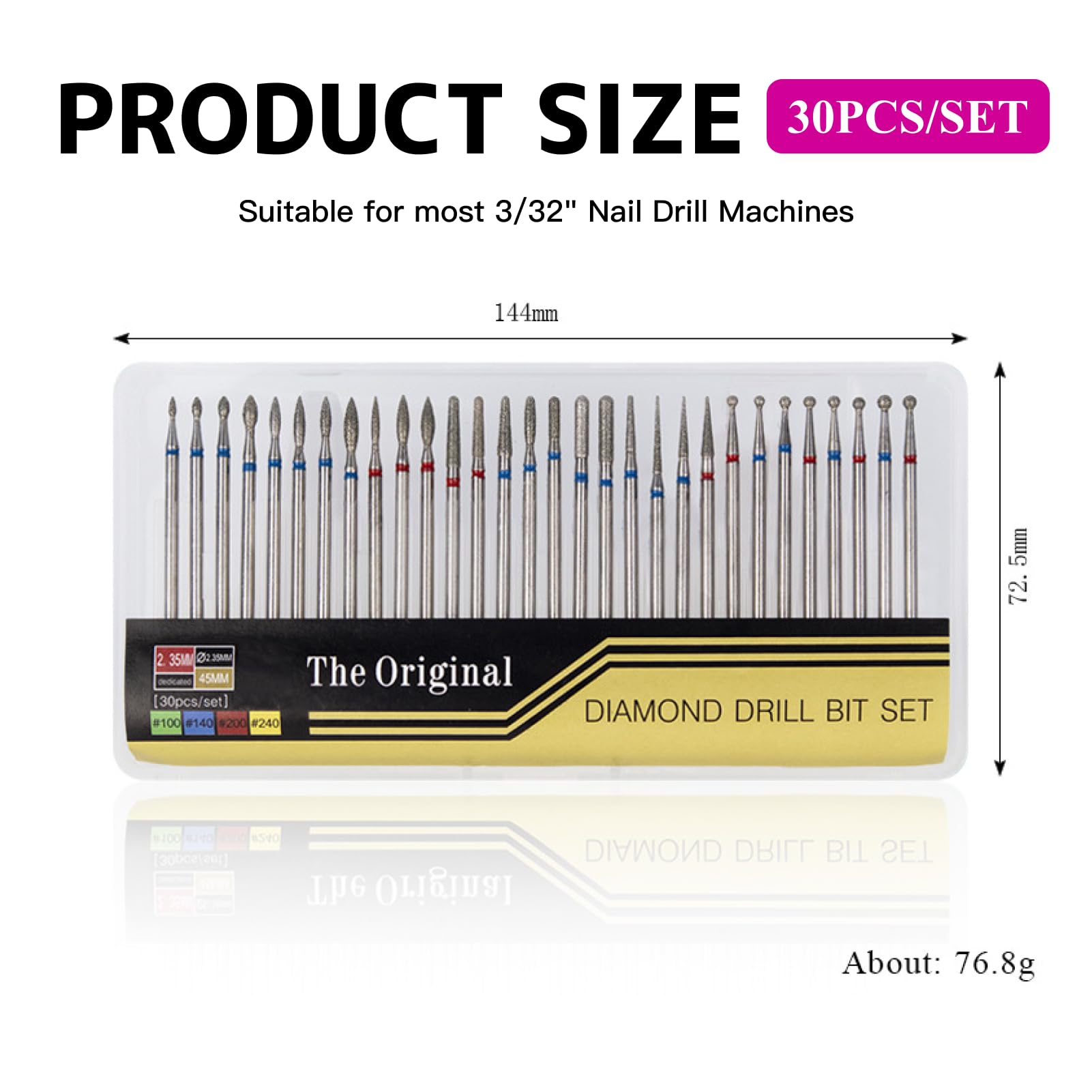 30pcs punte fresa unghie per Fresa Manicure Elettrica 3/32, ricambi fresa per unghie, punta fresa rimozione gel per Lucidatura,Rimozione Gel, Pelle Morta, Strumenti per Manicure