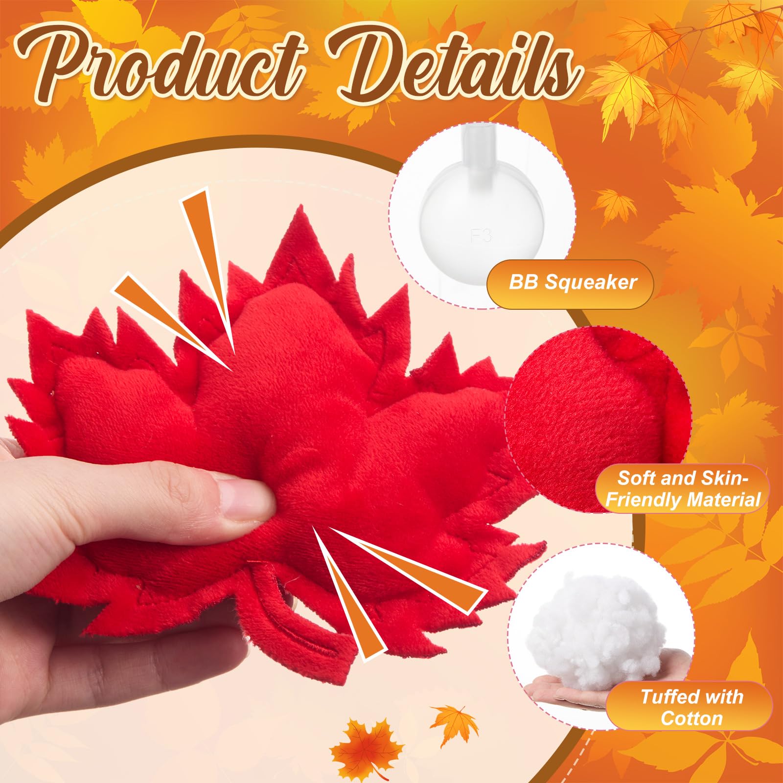 Civaner Lot de 48 jouets en peluche pour chiens en forme de feuilles d'érable - Jouets couineurs en peluche pour animaux de compagnie de petite, moyenne et grande taille - Automne - Décoration de fête