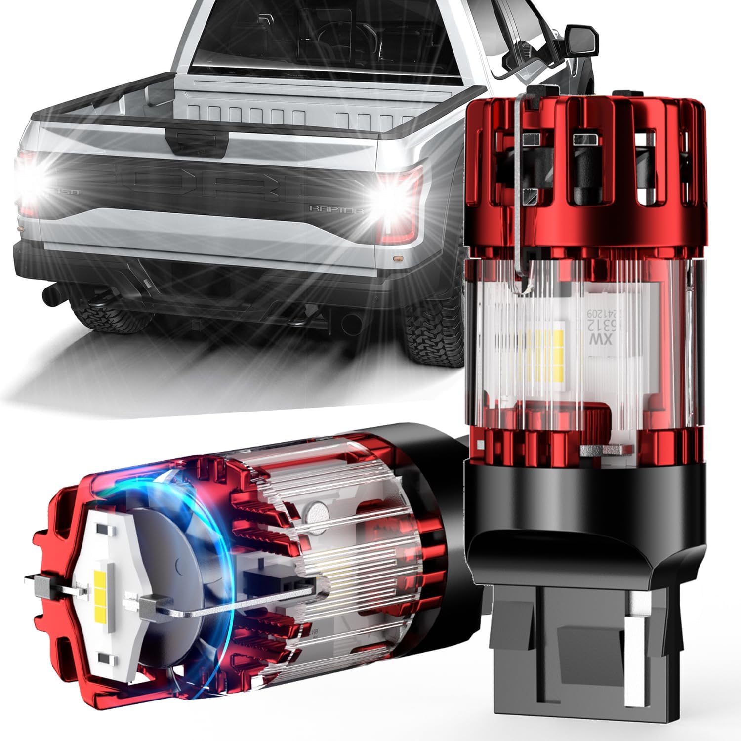7440 W21W LED Reverse Light Bulbs for 2018-2020 Ford F-150/2017-2019 F-250 F-350 Super Duty - CANBUS Error Free (Plug-and-Play),No Hyper Flash - Powerful & Super Bright with Cooling Fan