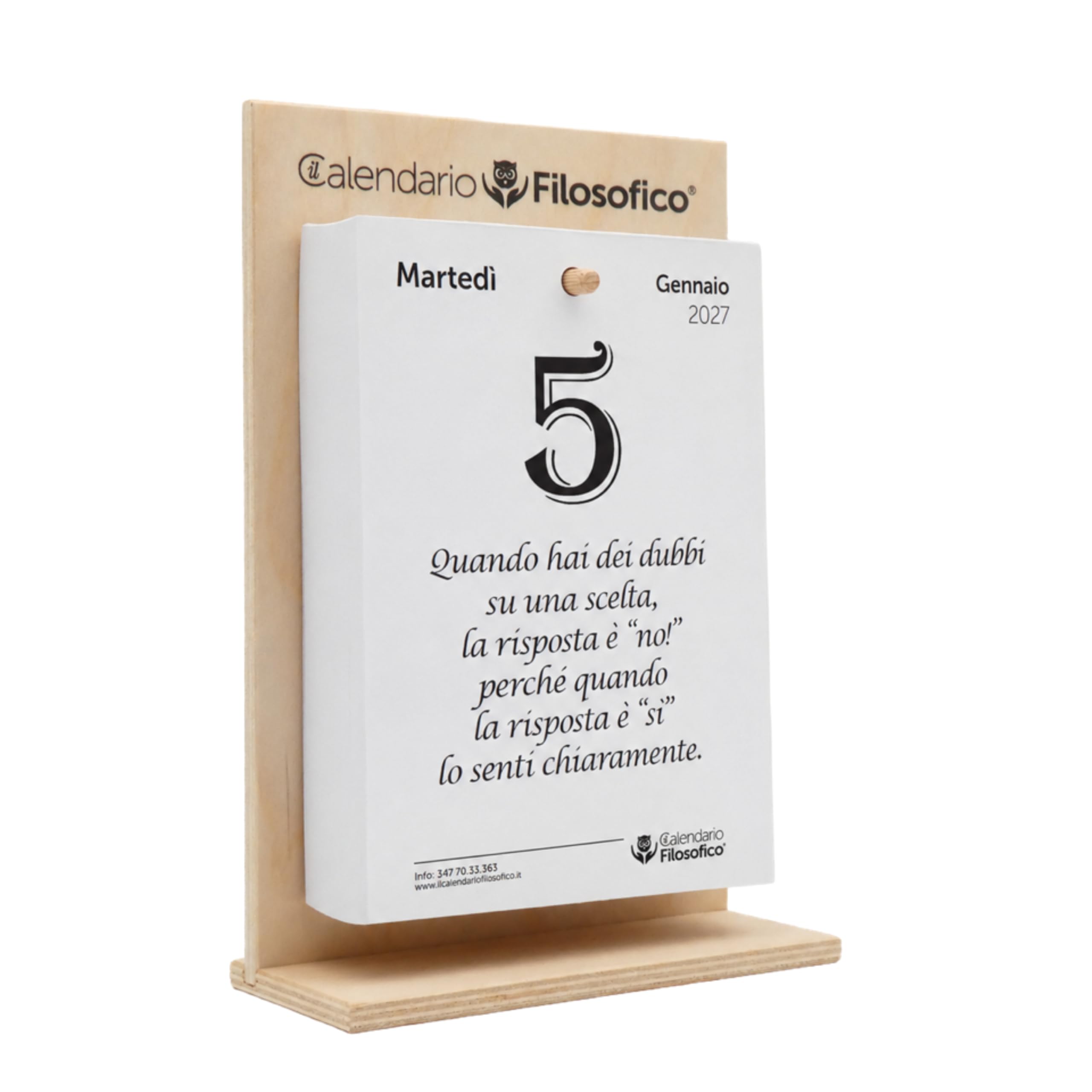 Il Calendario Filosofico 2027 con soporte de madera, formato A5, 15 x 21 cm | El primer y el original calendario de mesa con 365 días de frases filosóficas, lee cada día una frase