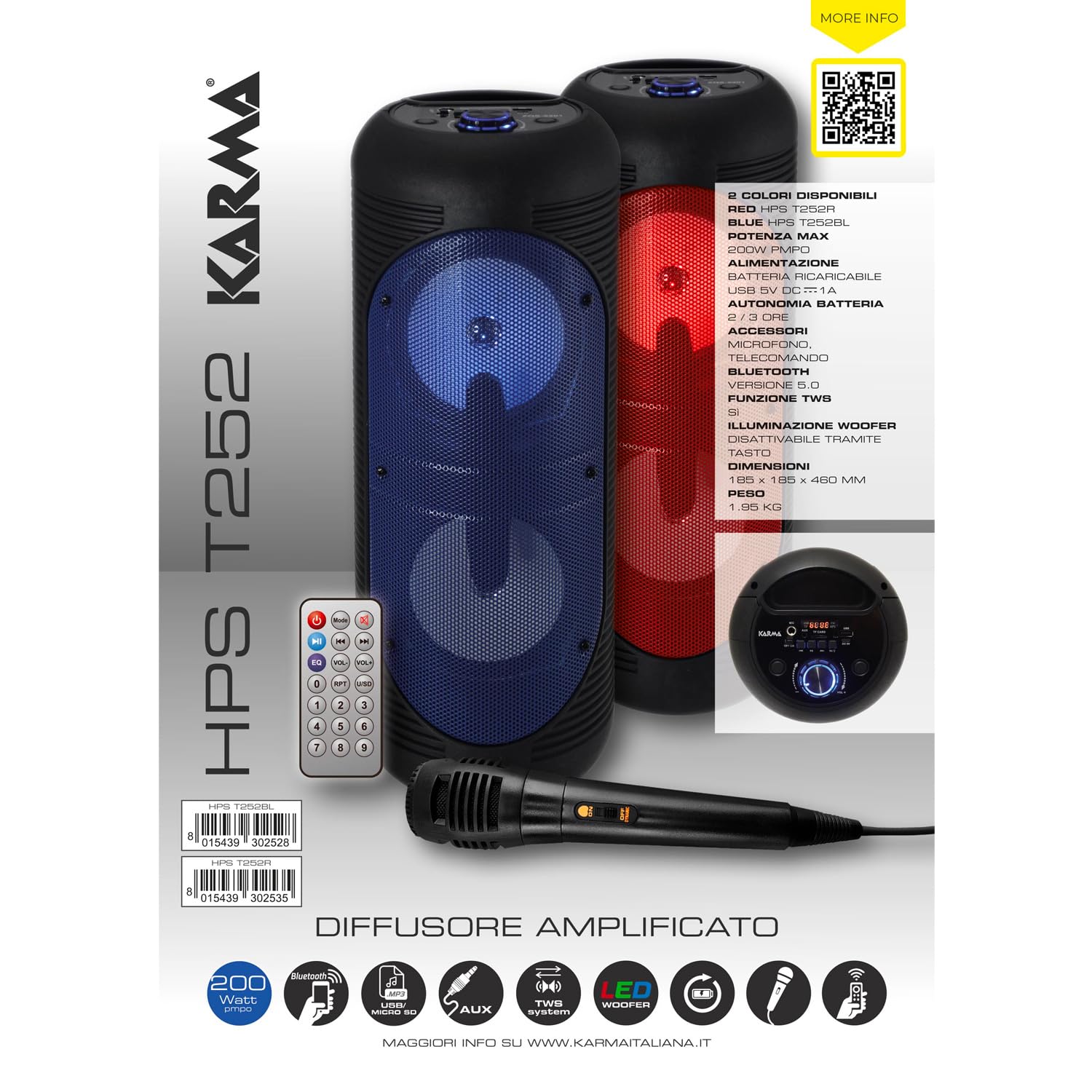 Karma Cassa Audio AMPLIFICATO HPS T252R 200W Rosso