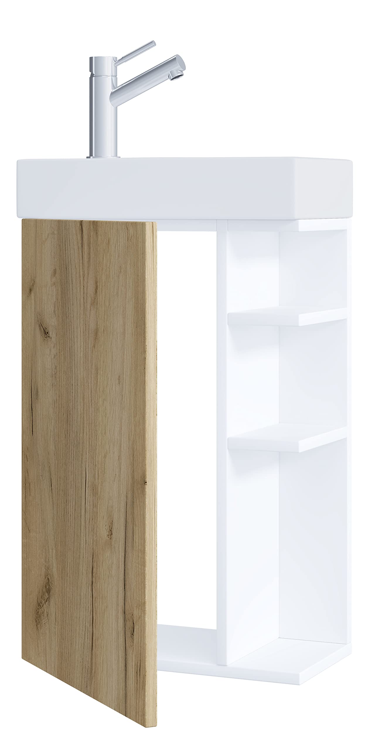 VCM Conjunto de Muebles de baño de 2 Piezas WC de Invitados Lavabo de Invitados Lavabo pequeño Estrecho Lumia Roble Blanco/Miel