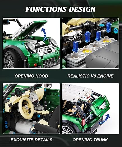 Miniatura 4 de DOSCOR Kit de construcción de automóviles retro, juego de bloques de construcción de automóviles Cooper y autos coleccionables, juego de automóvil