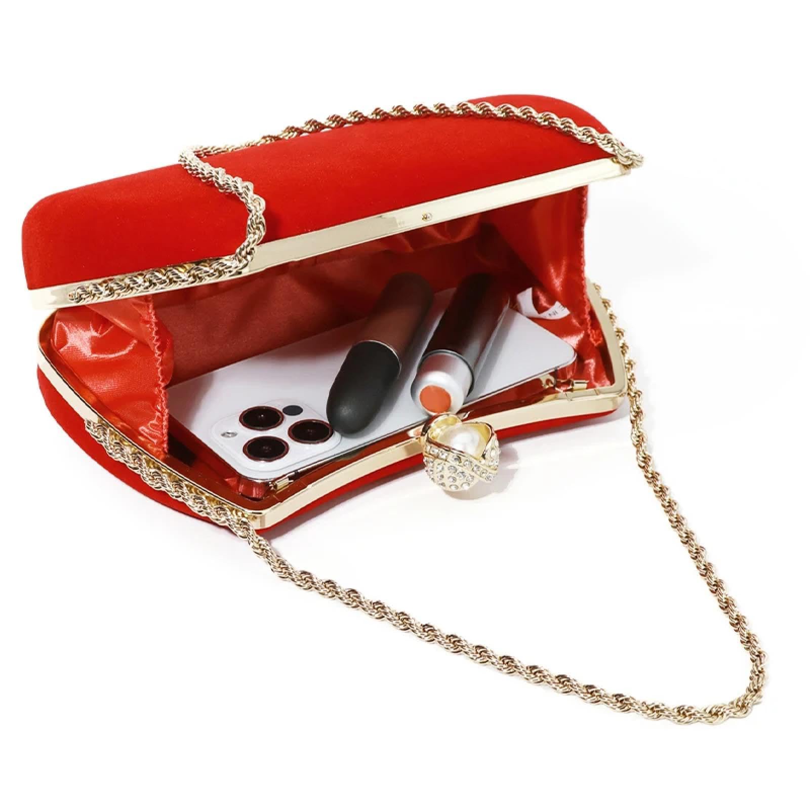 Abendtasche Damen Clutch Damen Wildleder Abend Tasche Strass Abend Clutch Kristall Clutch Geldbörse Hochzeit Elegante Handtaschen Geldbörse Braut Tasche Rot