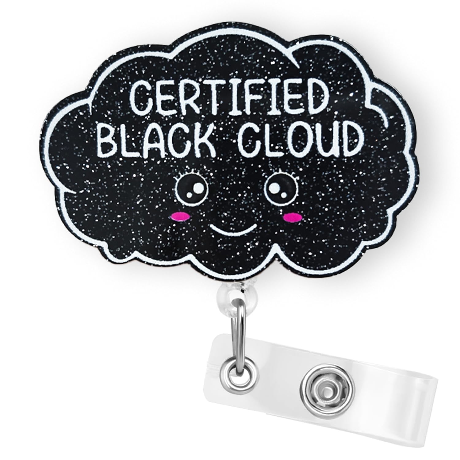 Funny Certified Black Cloud Badge Reel Retractable for Nurse Nursing RN CNA LPN & Medical Worker, Cute Nurse Badge Accessories, Black Cloud ID Badge Holder with Alligator Clip & 24” Durable Nylon Cord