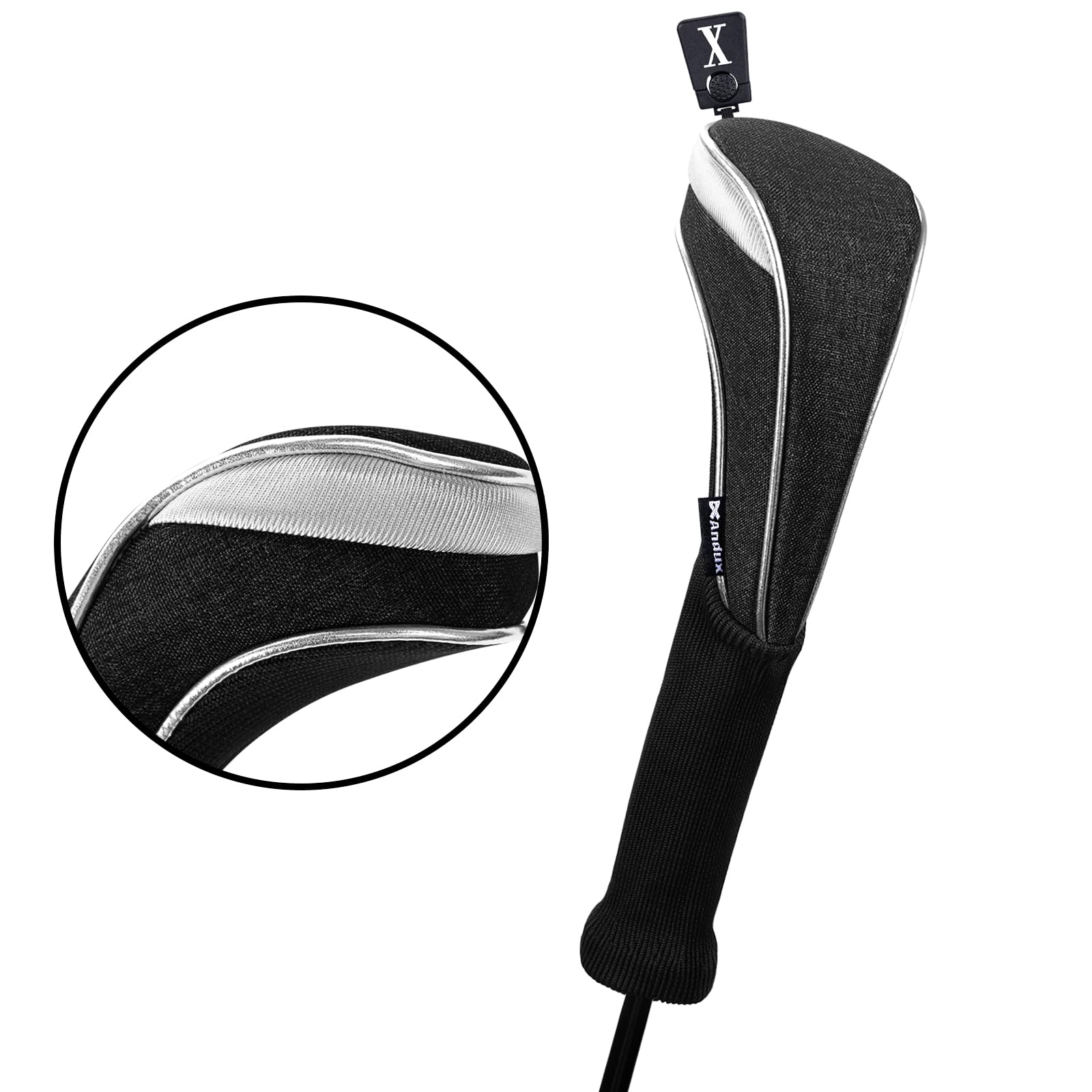 Andux Set di 5 coperture per mazze da golf in nylon, per mazze da golf, 460 cc, con collo lungo