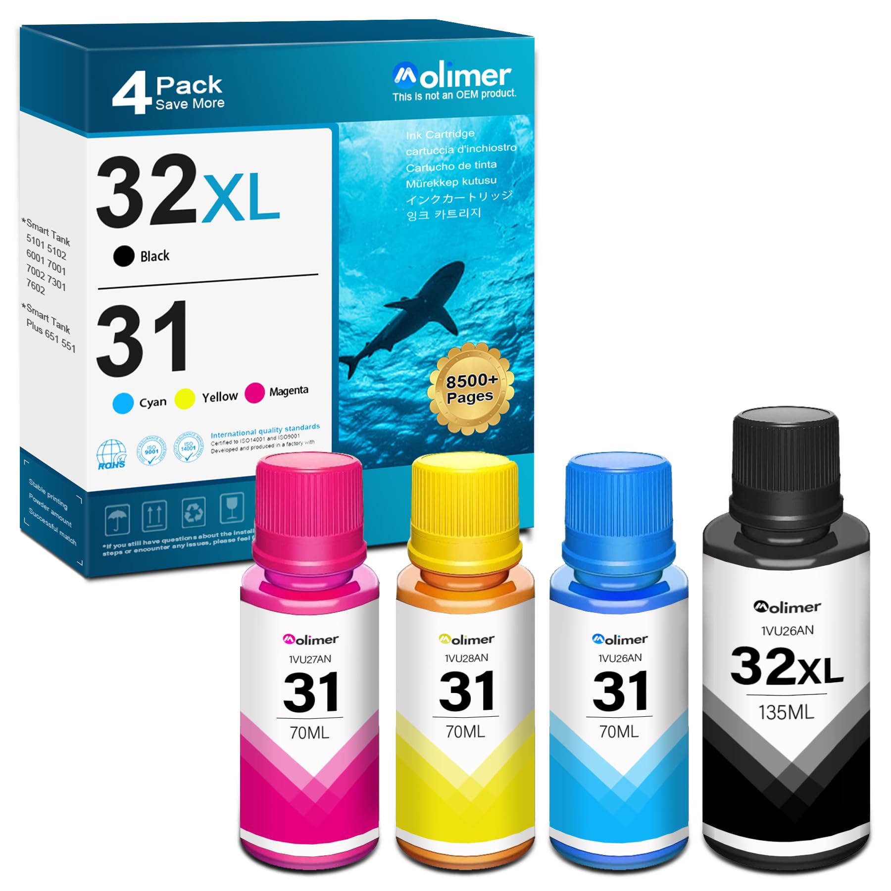 31 32XL Black Ink Bottle Compatible smart tank 7602 ink refill Replacement for HP 32Xl 31 Ink Bottle Set for Smart Tank 5101 5102 6001 7001 7002 Plus