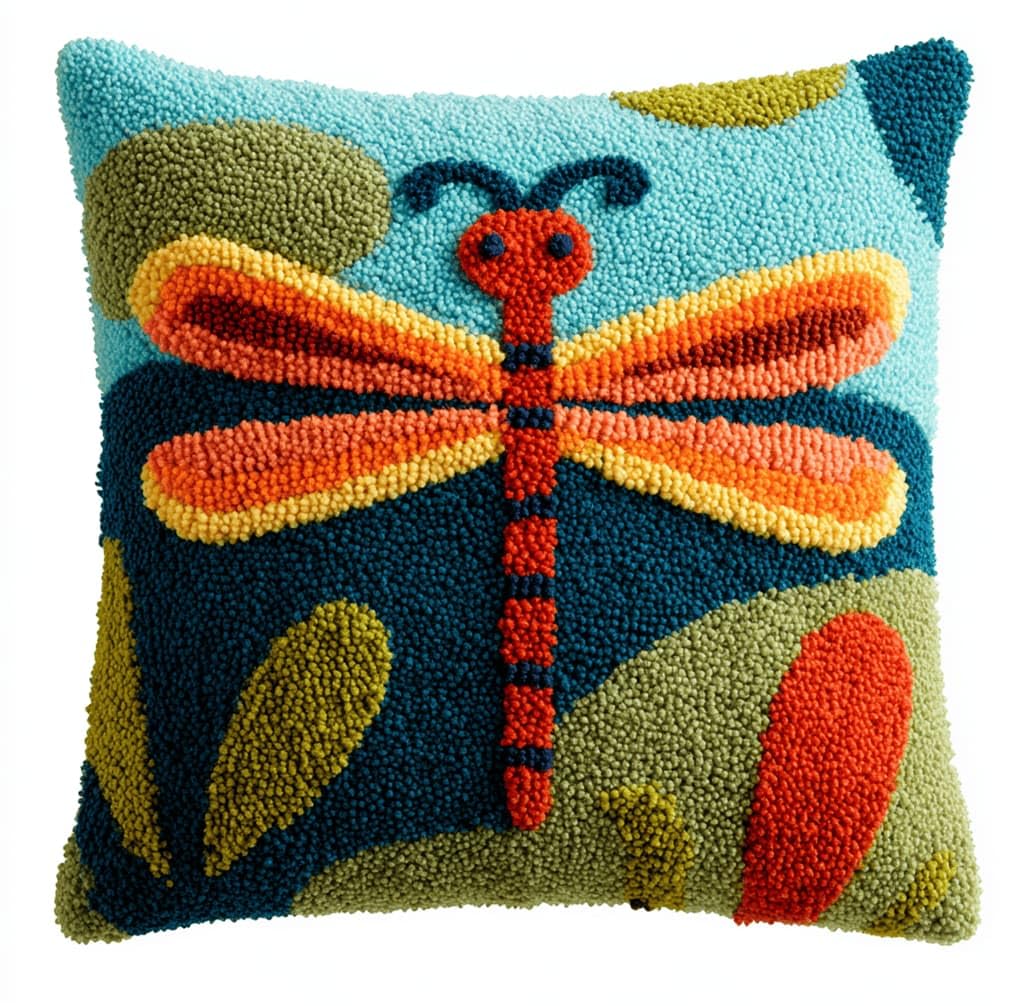 Kitquiver Decor Latch Hook Cushion Kit,Dragonfly DIY Pillow Cover 43X43Cm