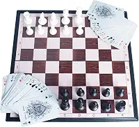 Kit Jogo Xadrez e Dama Tabuleiro Profissional Dobrável Magnético + Baralho Duplo com Estojo 2 em 1