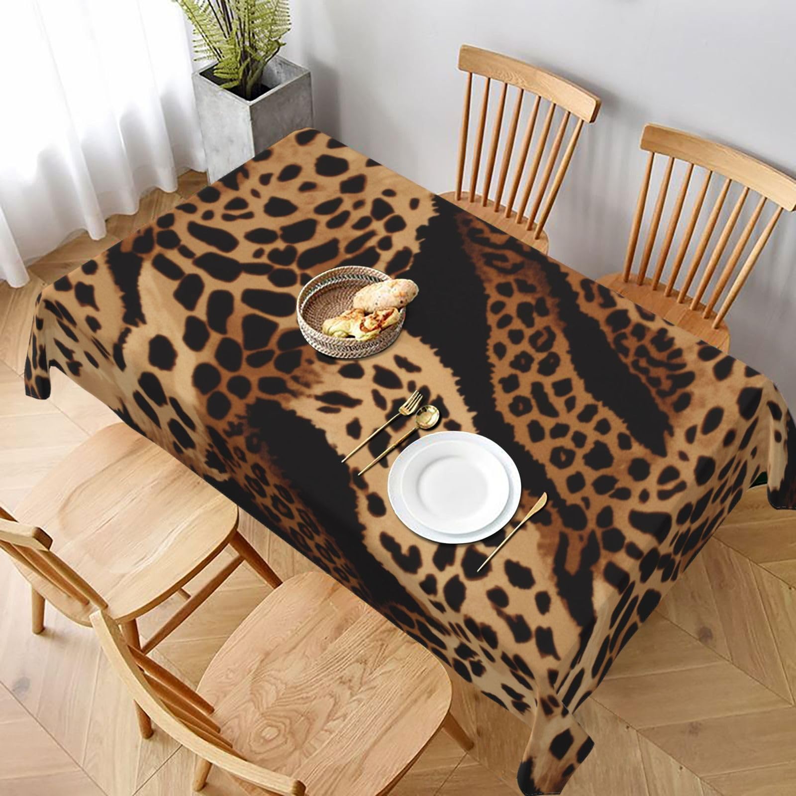 WPKJU Leopard Pattern Printed Tablecloth 60x90 in Water Resistant Table Cover Washable Rectangle Table Cloth for Dining Tables